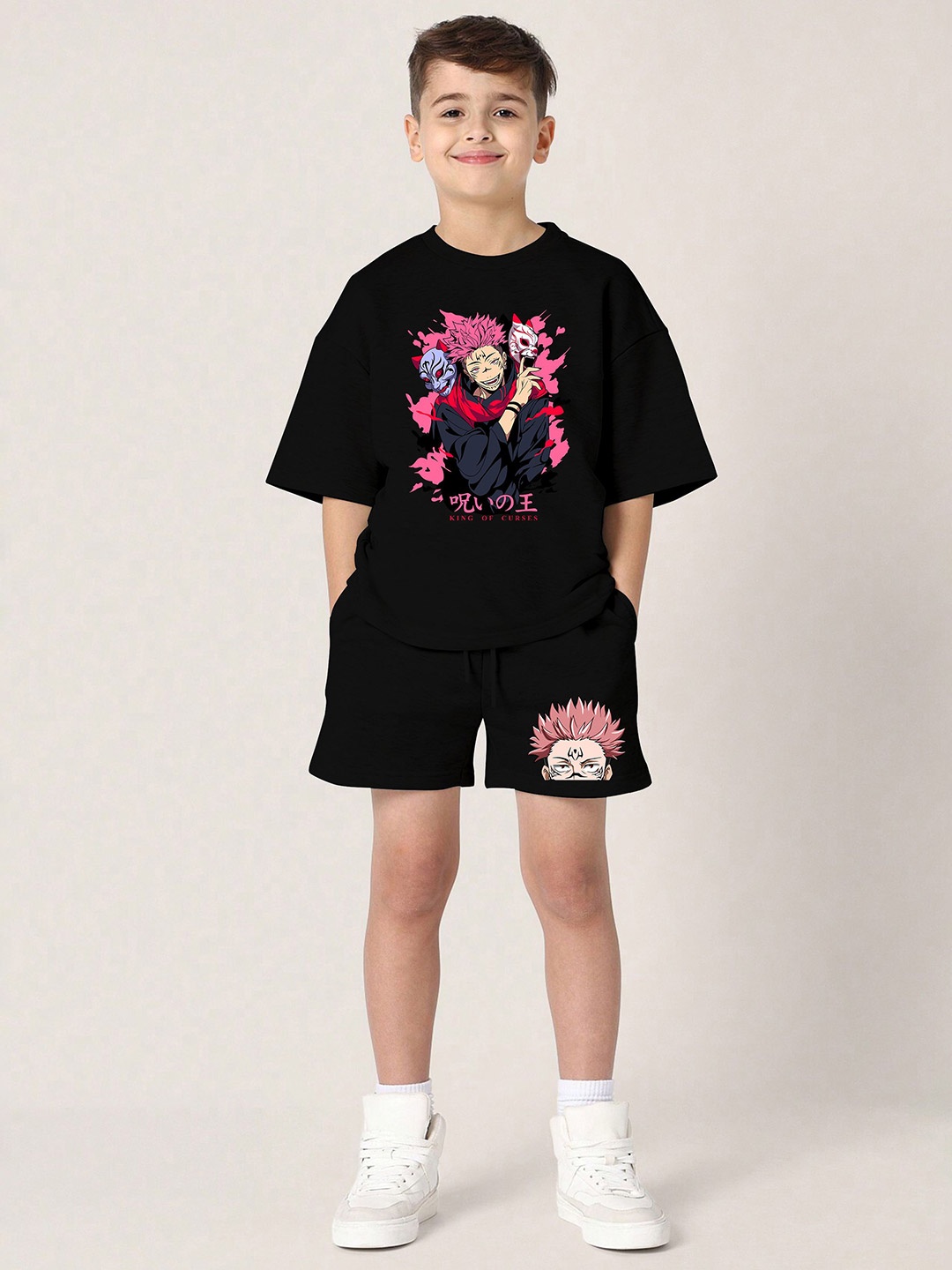 

BAESD Boys Printed T-shirt with Shorts, Black