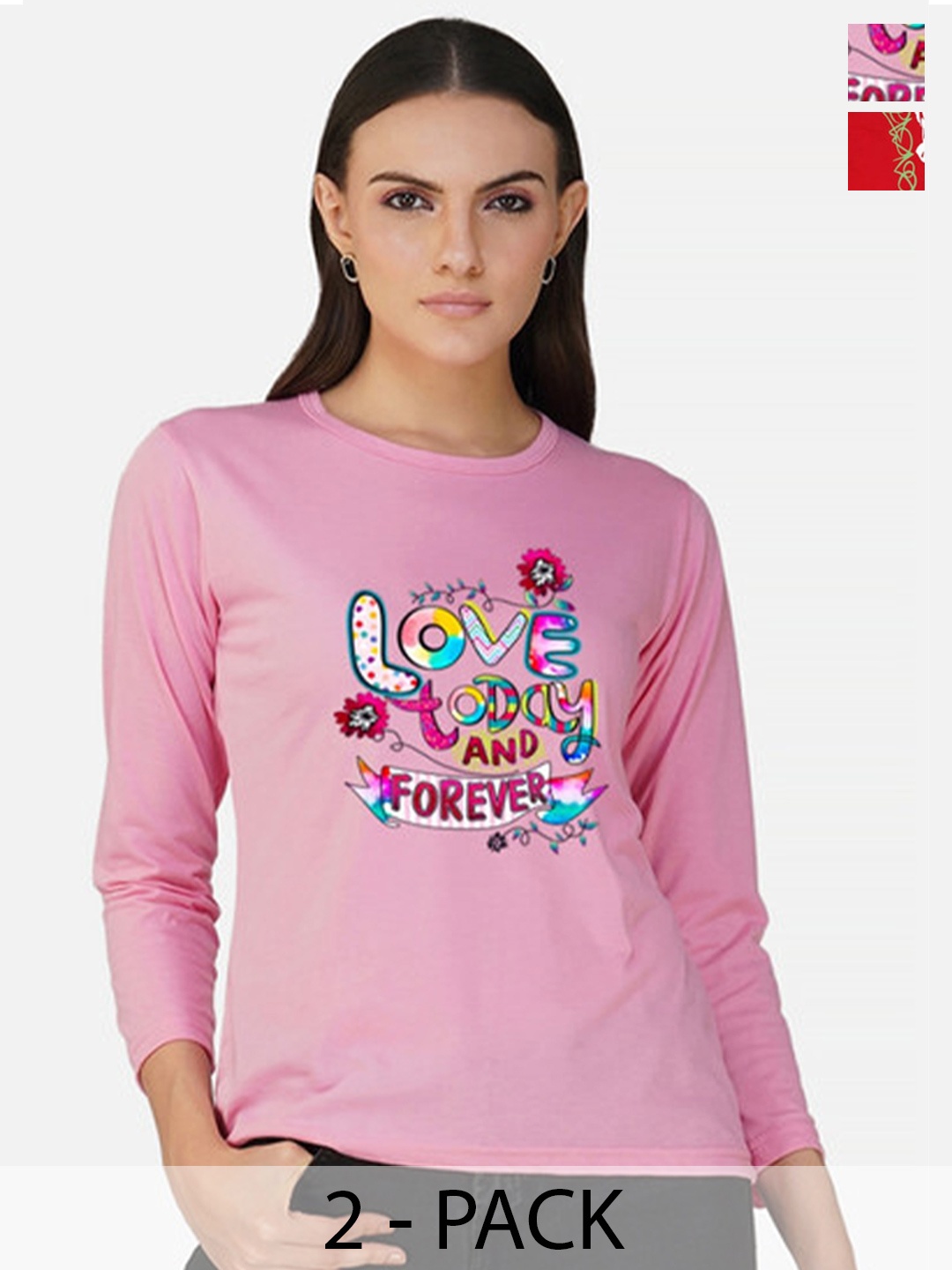 

Metronaut Women 2 Printed Bio Finish Applique T-shirt, Pink