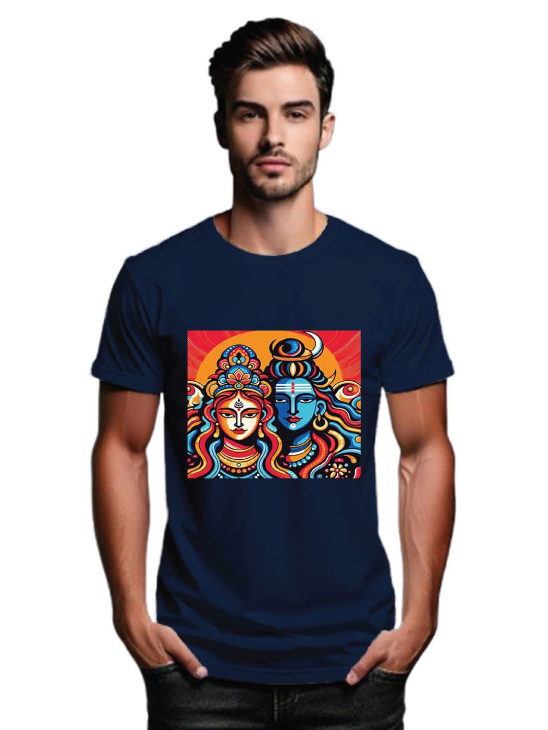 

Tantra Men Printed Applique T-shirt, Navy blue