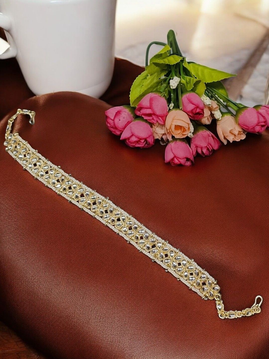 

FEMMIBELLA Gold-Plated Kundan Studded Matha Patti Head Jewellery