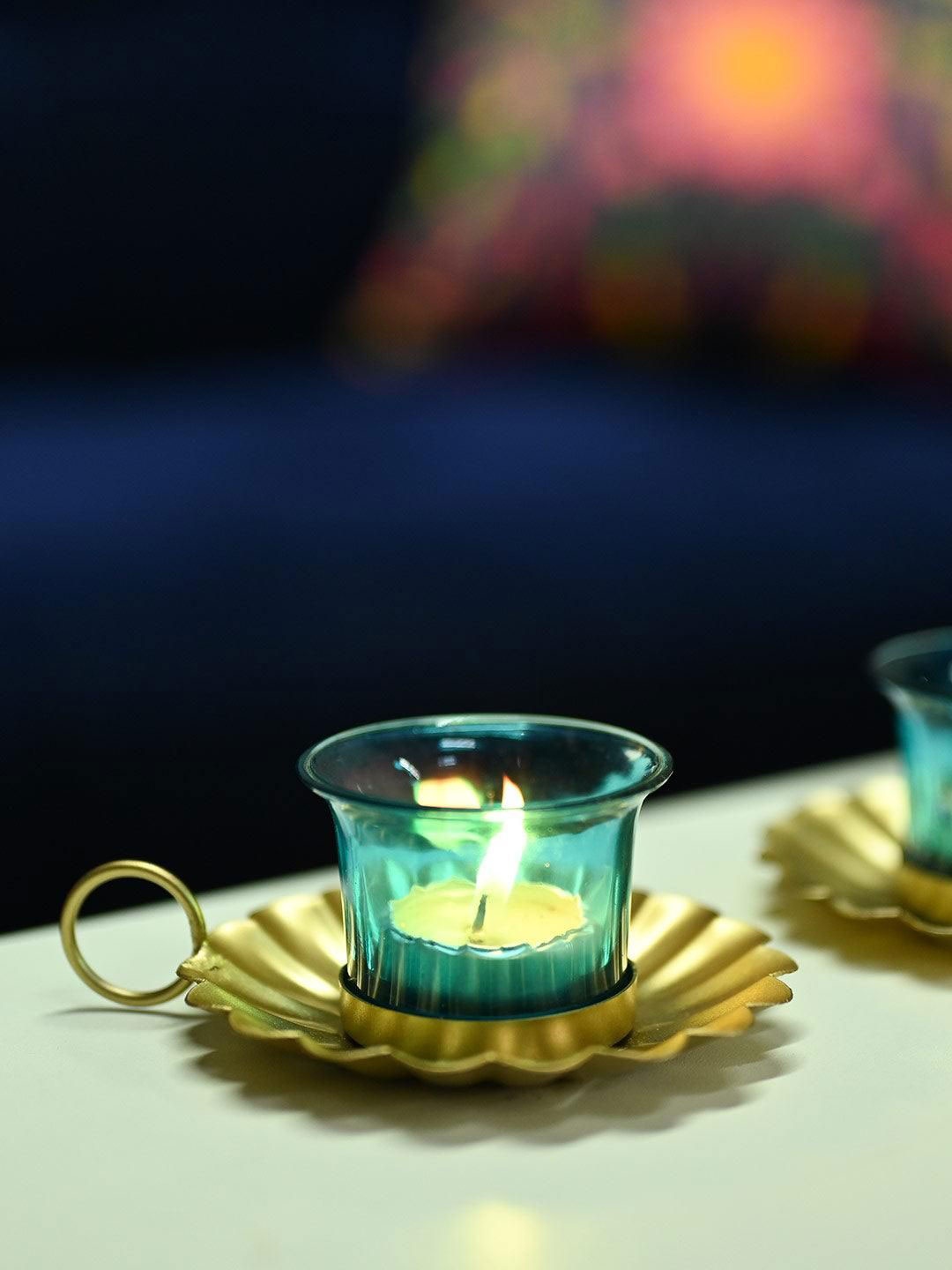 

MARKET99 Blue & Gold-Toned Candle Holder