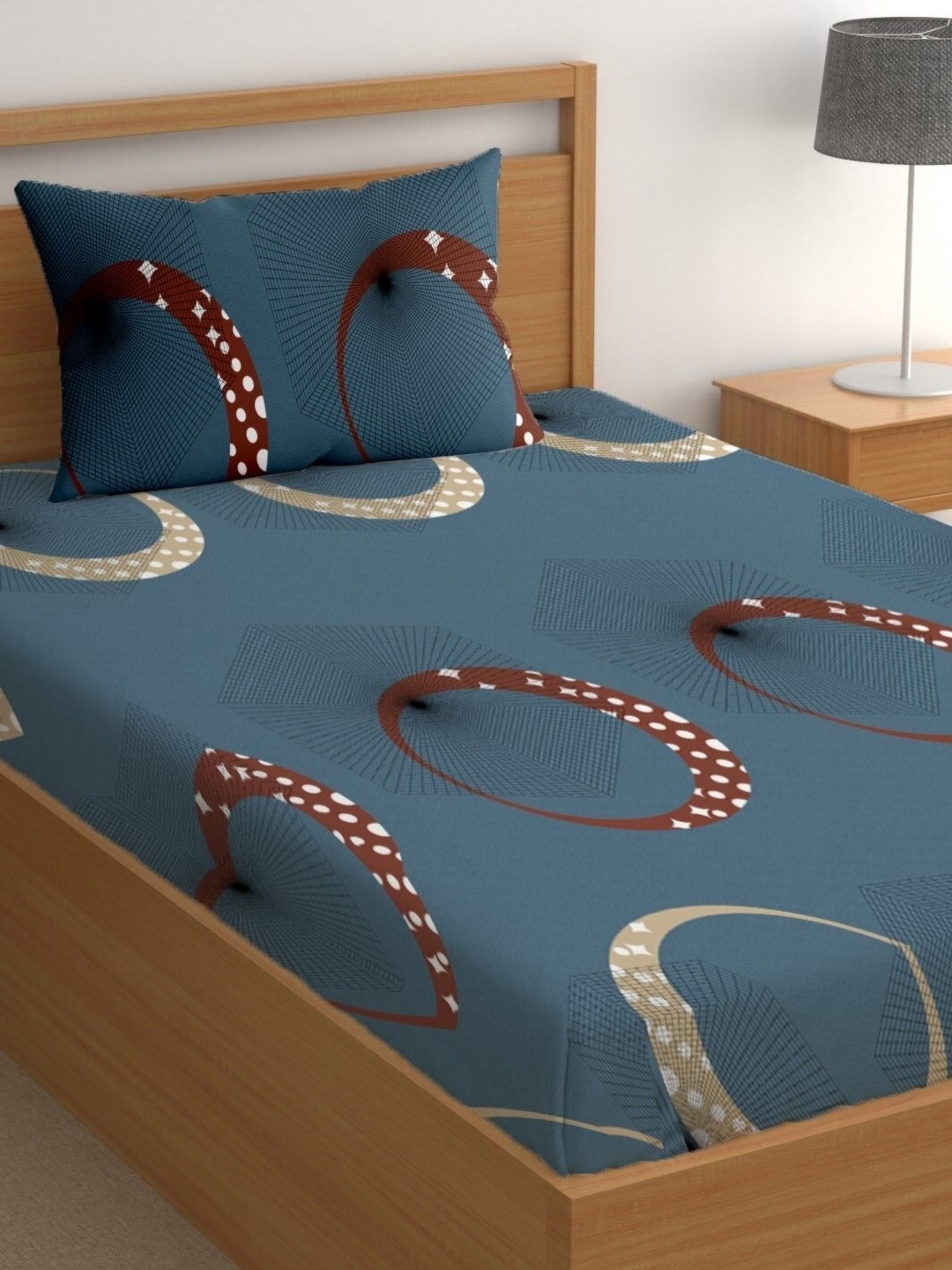 

CG HOMES Blue & Brown Graphic 180 TC Single Bedsheet with 1 Pillow Covers
