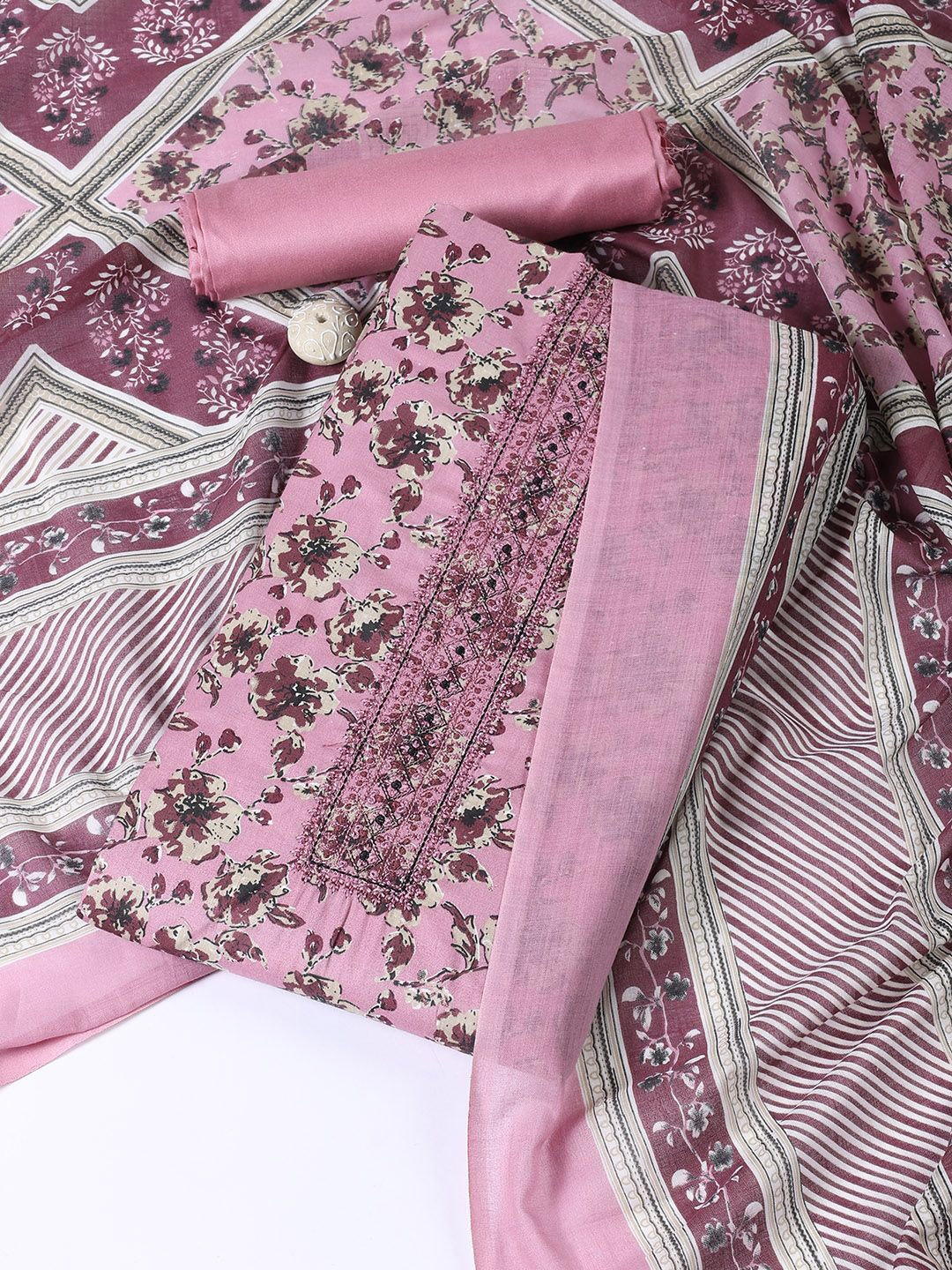 

Meena Bazaar Printed Unstitched Dress Material, Pink
