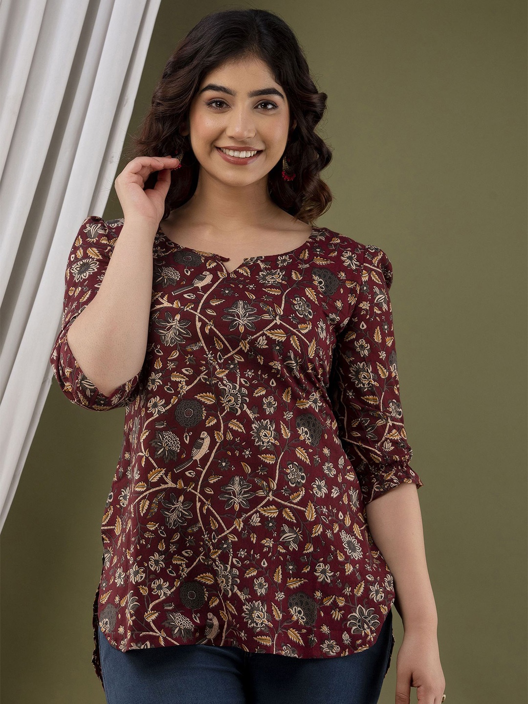 

mad fury Floral Print Cotton Top, Maroon