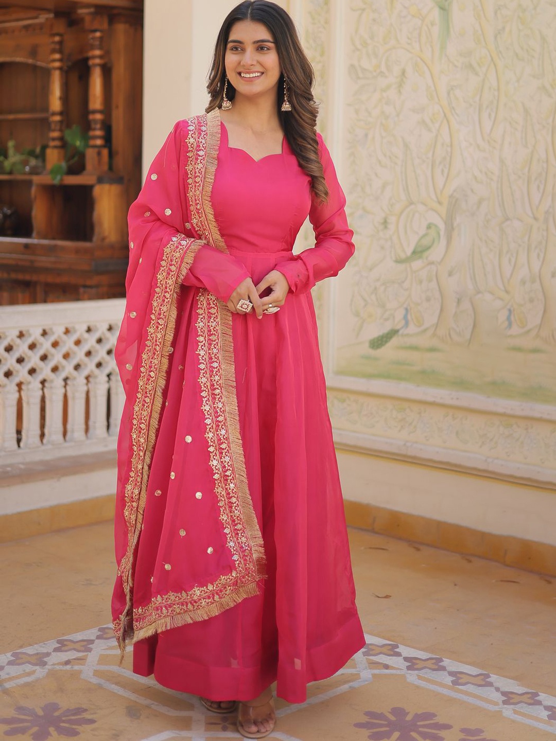 

Ethnic Yard Women Ethnic Motifs Georgette Anarkali Kurta, Pink