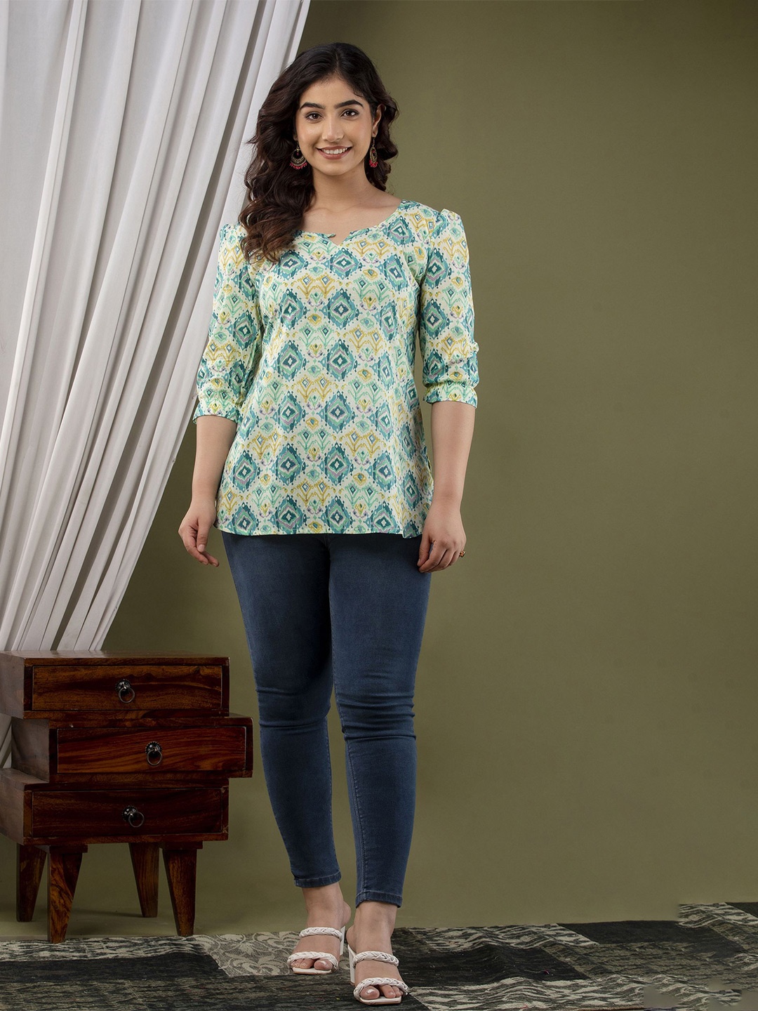 

mad fury Geometric Print Cotton Top, Green