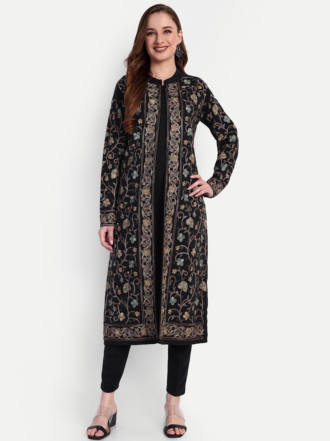 

HAUTEMODA Women Pure Wool Kurta with Trousers &, Black