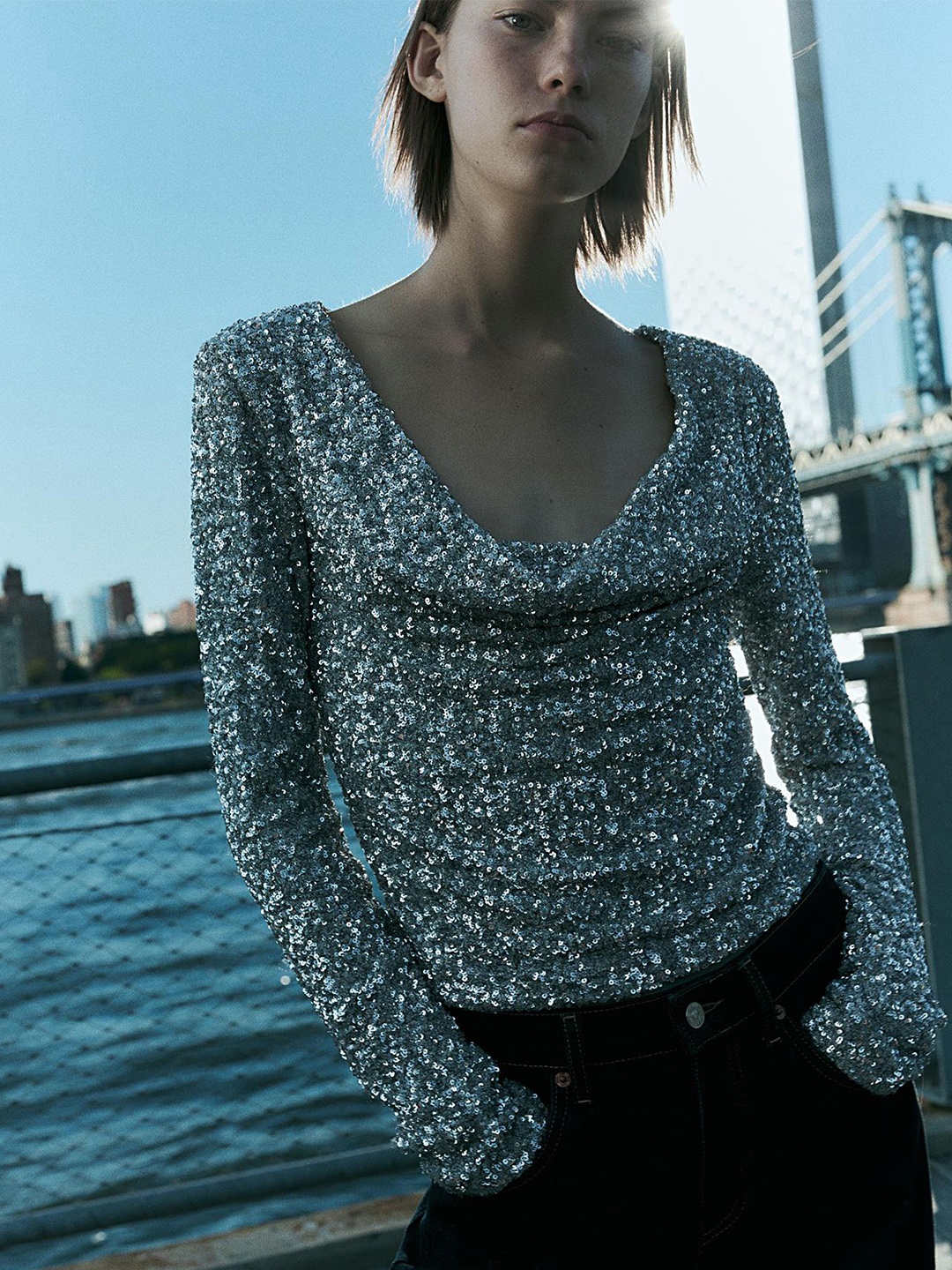

LULU & SKY Animal Print Cowl Neck Top, Silver