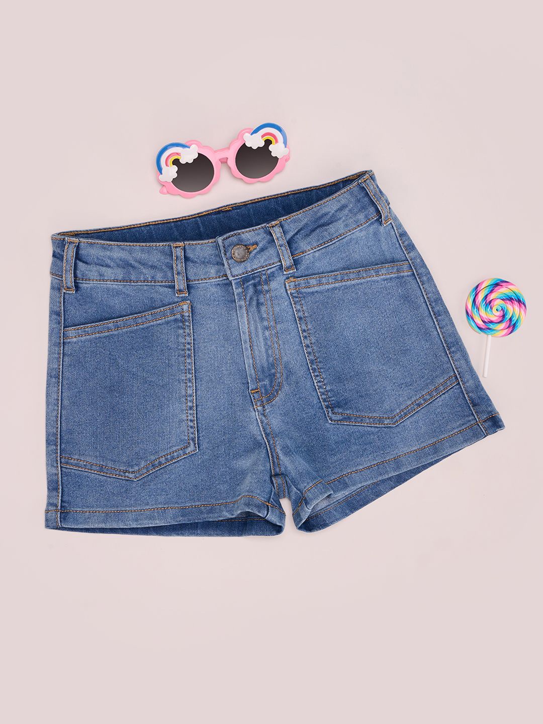 

Pantaloons Junior Girls Washed Denim Shorts, Blue