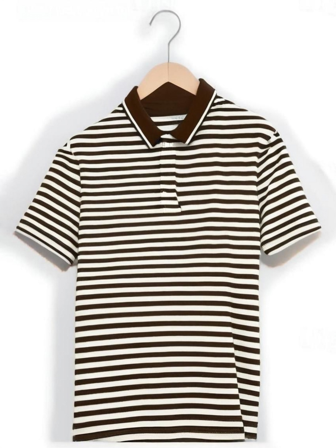 

MACK JONNEY Men Striped Polo Collar Pockets T-shirt, Brown