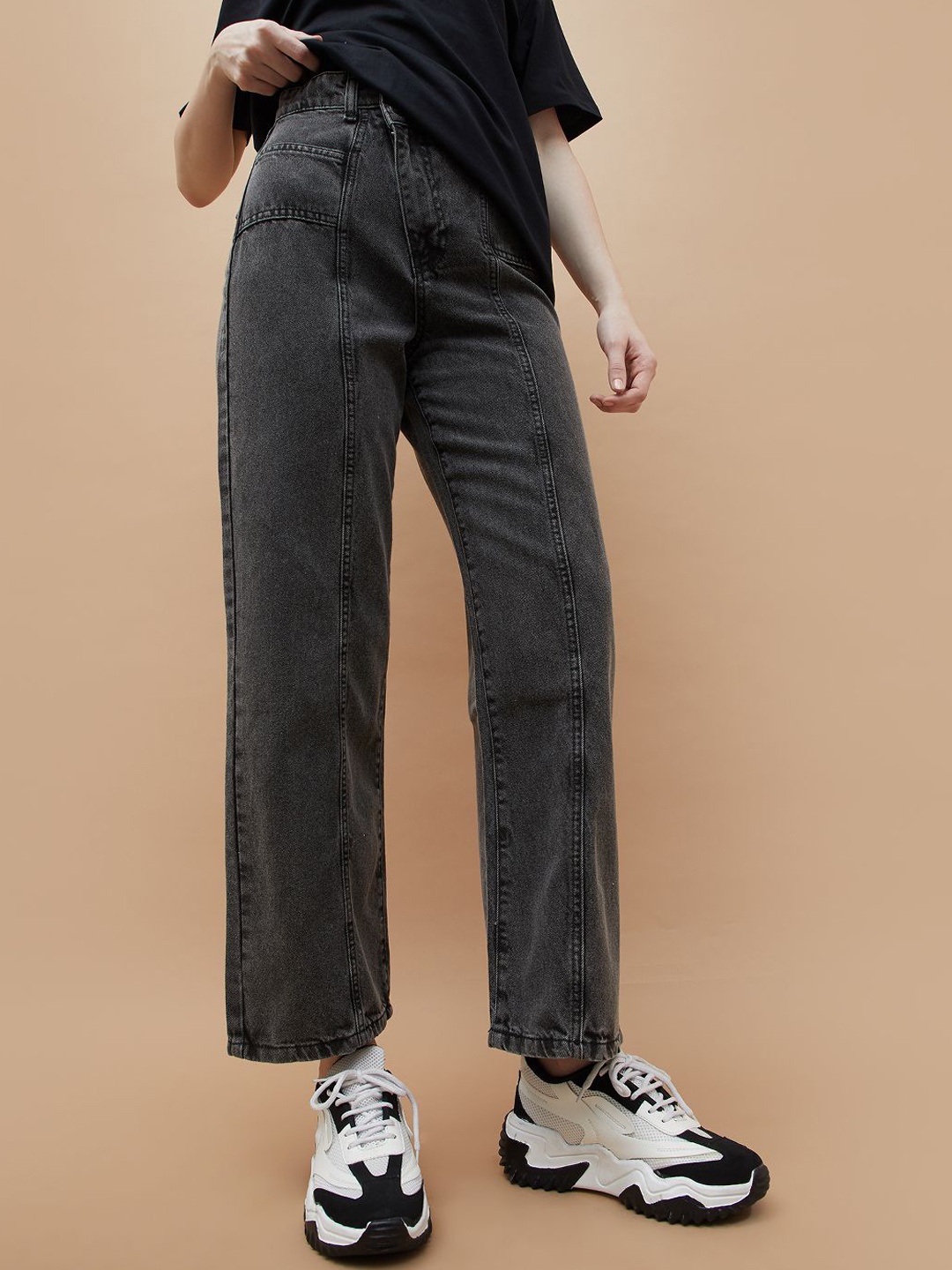 

Ginger by Lifestyle Women Relaxed Fit High-Rise Jeans, Black
