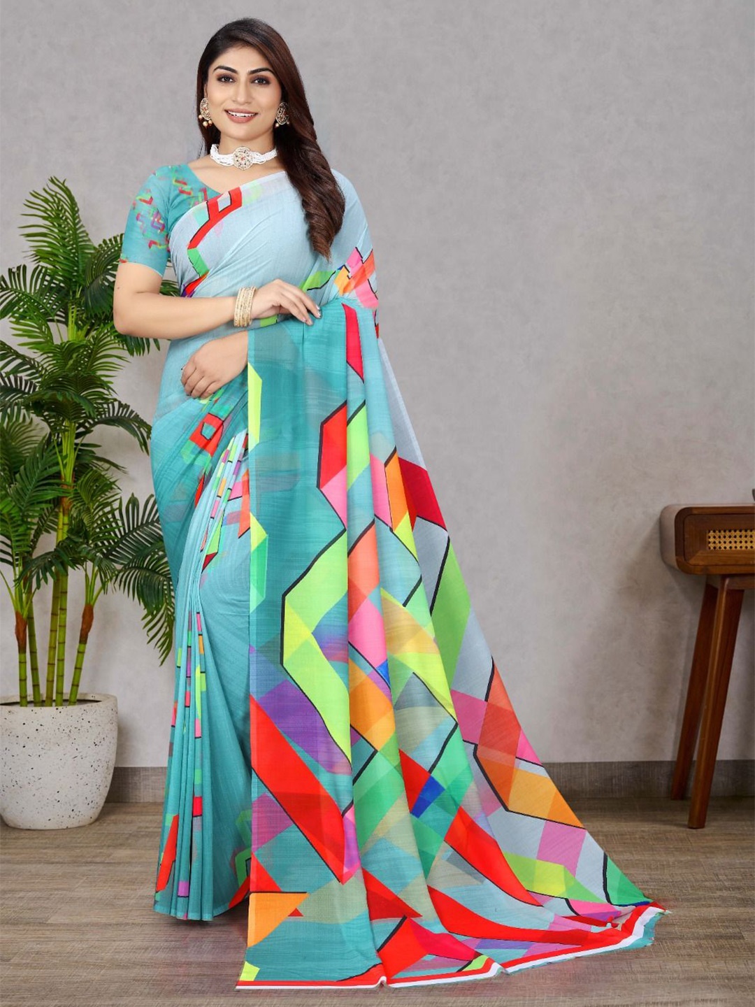 

P D Silk Mills Pure Georgette Saree, Green