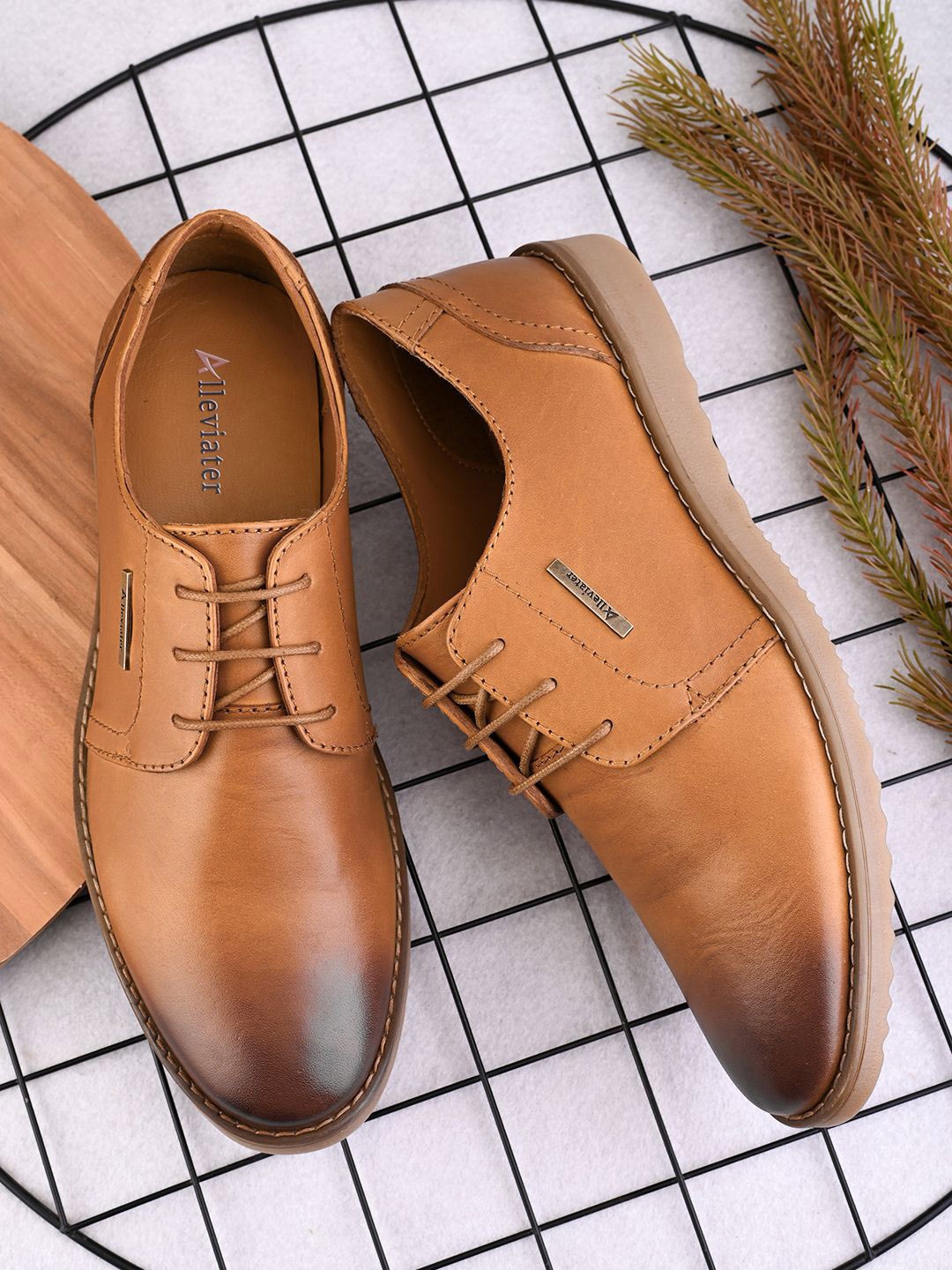 

Alleviater Men Leather Formal Slip-On Shoes, Brown