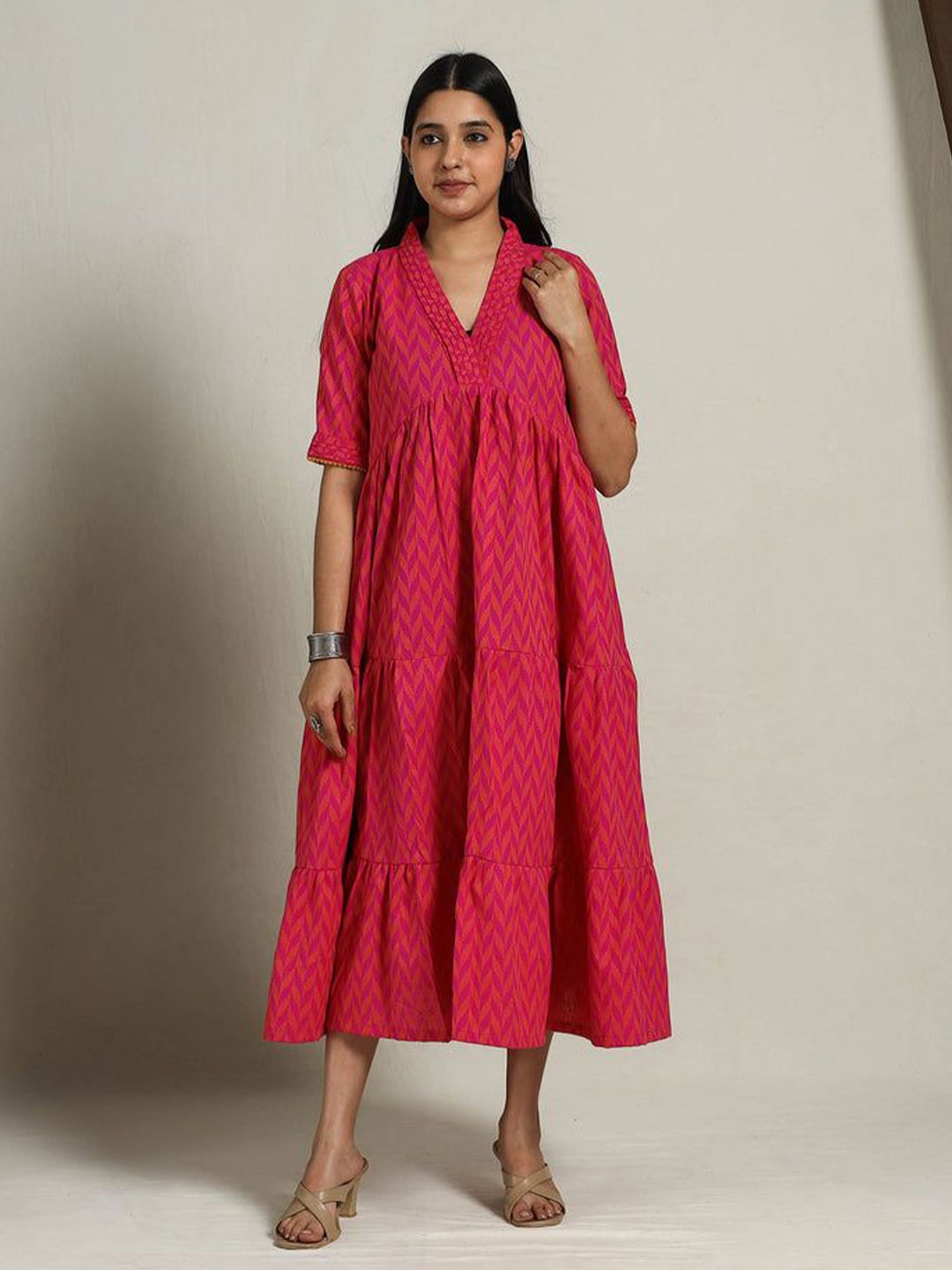

iTokri Ethnic Motifs Print Fit & Flare Dress, Pink
