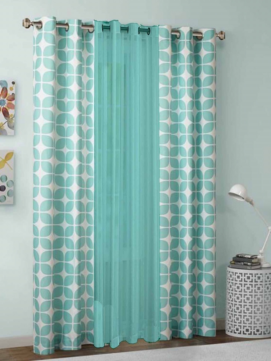 

Dekor World Multicoloured Set of 3 Window Curtain, Multi