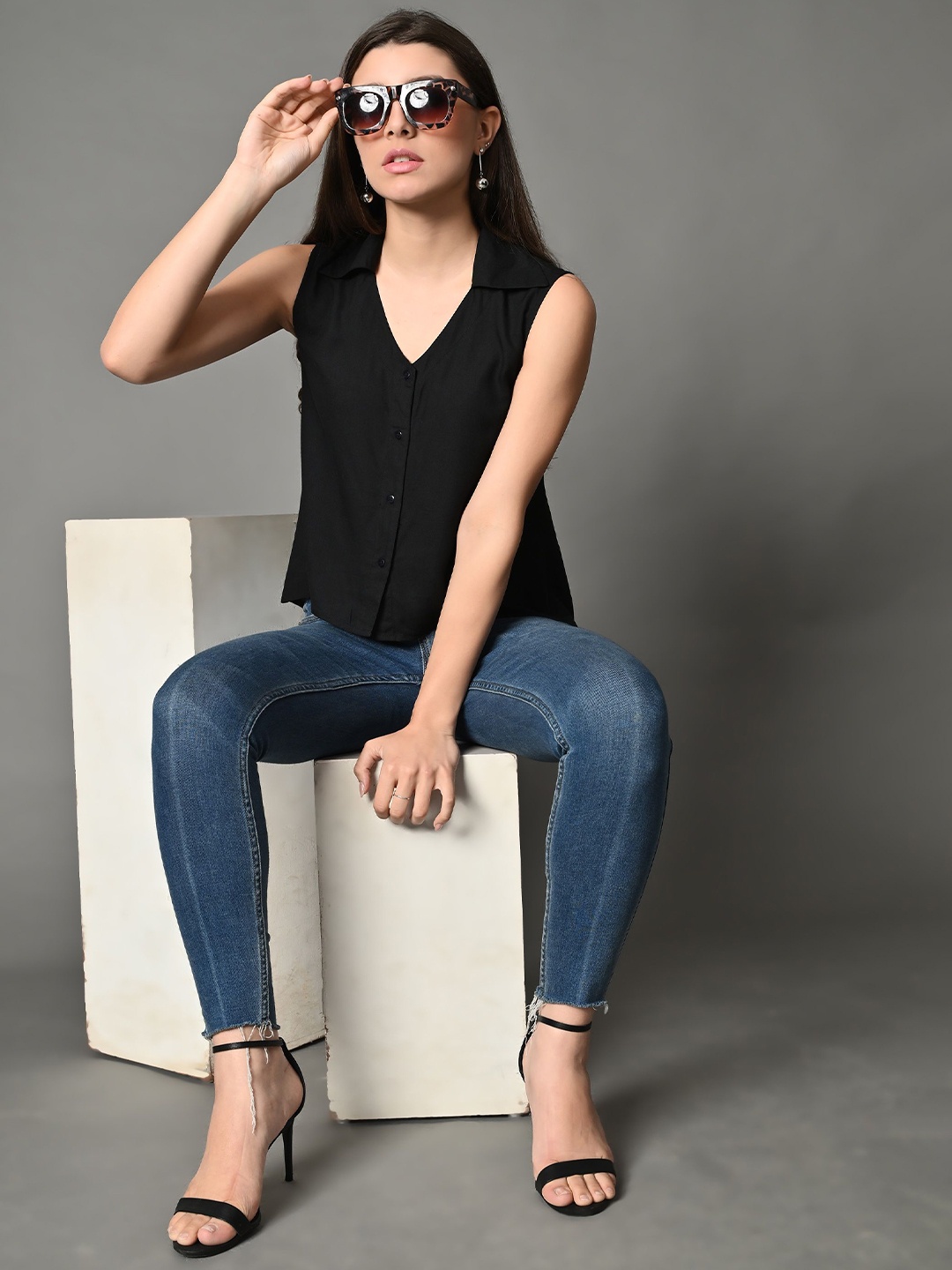 

CORSICA Cotton Shirt Style Top, Black