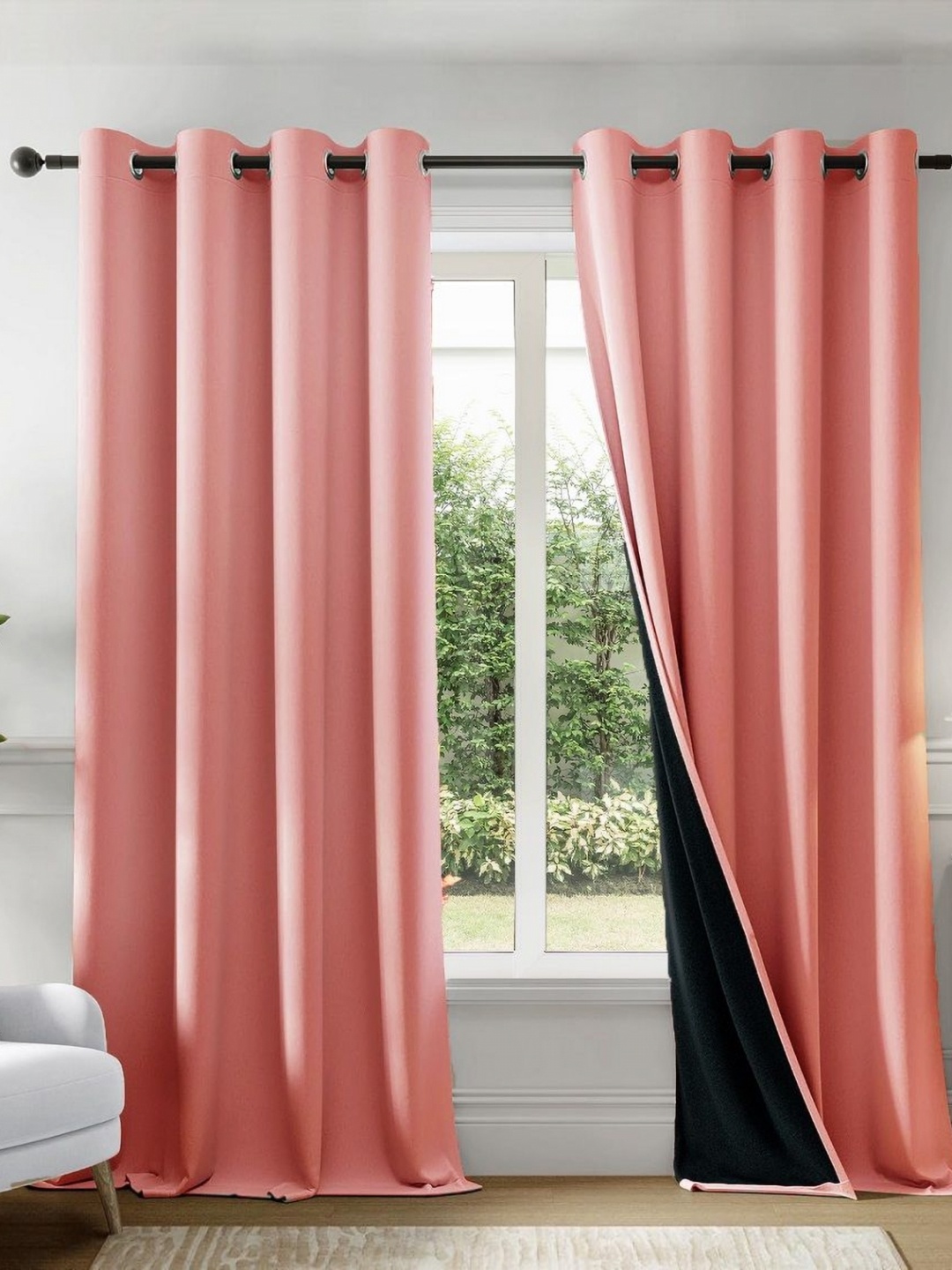 

HOMEMONDE Peach-Coloured Black Out Long Door Curtain