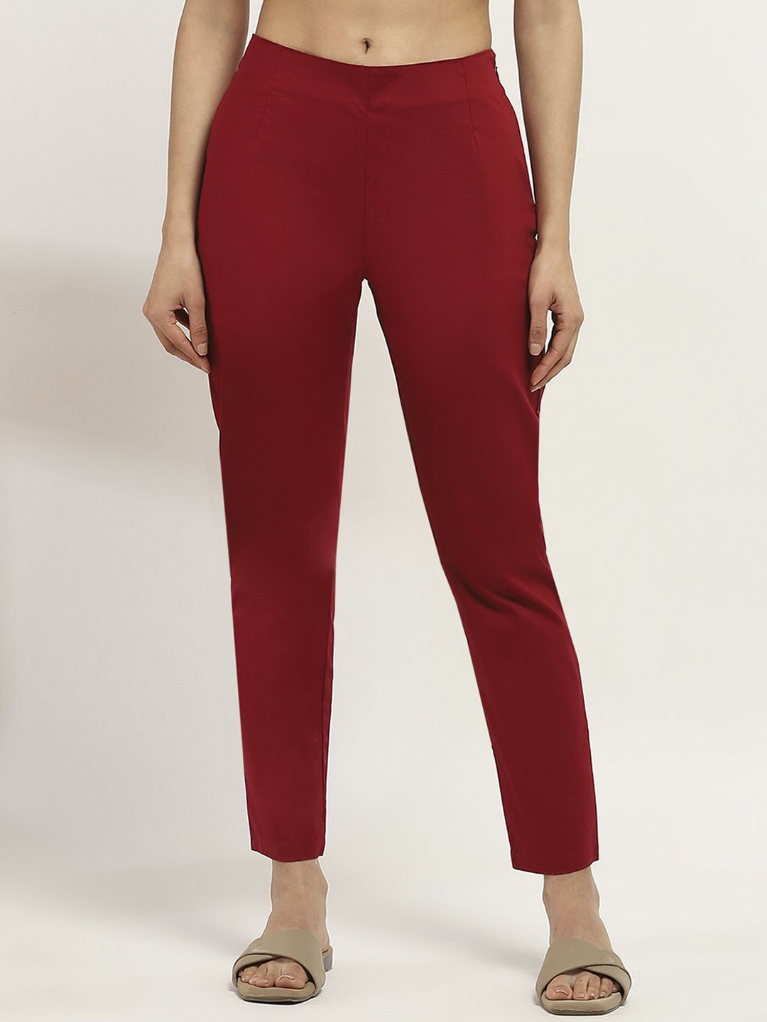 

Rangriti Women Comfort Low-Rise Trousers, Maroon