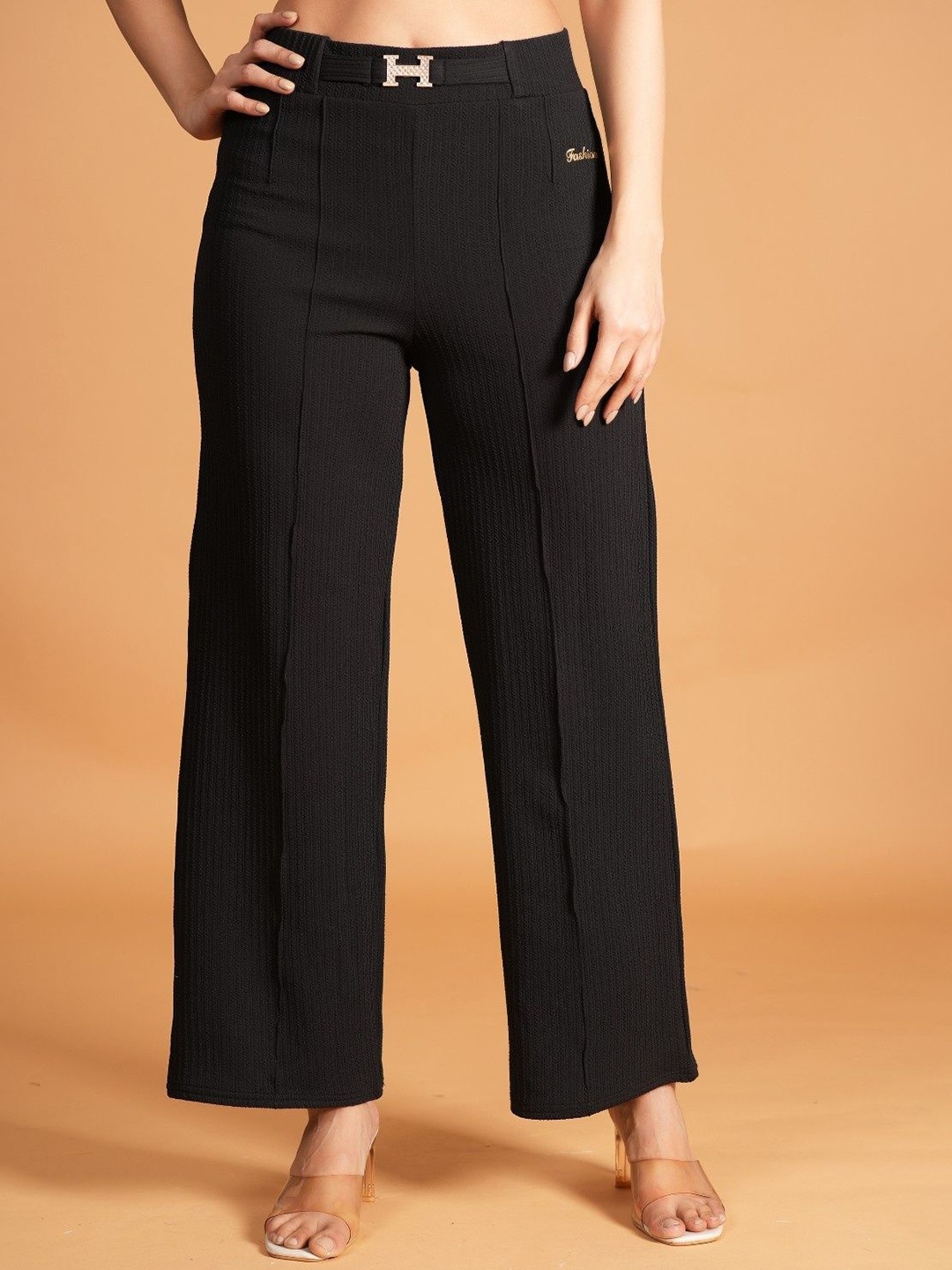 

BAESD Women High-Rise Easy Wash Trousers, Black