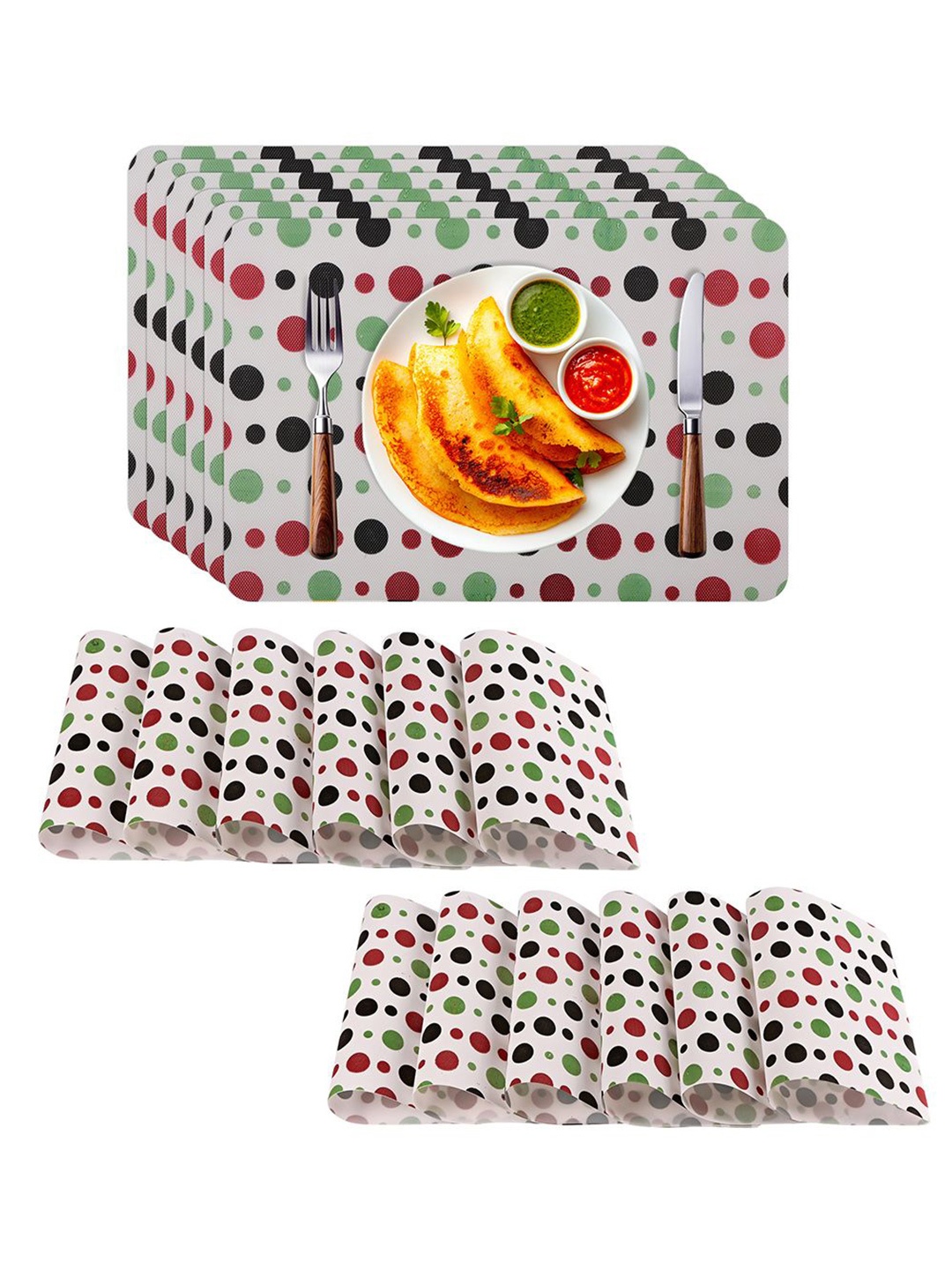 

Kuber Industries 18-Pcs White & Red Polka Dot Printed Anti-Slip Dining Table Placemats