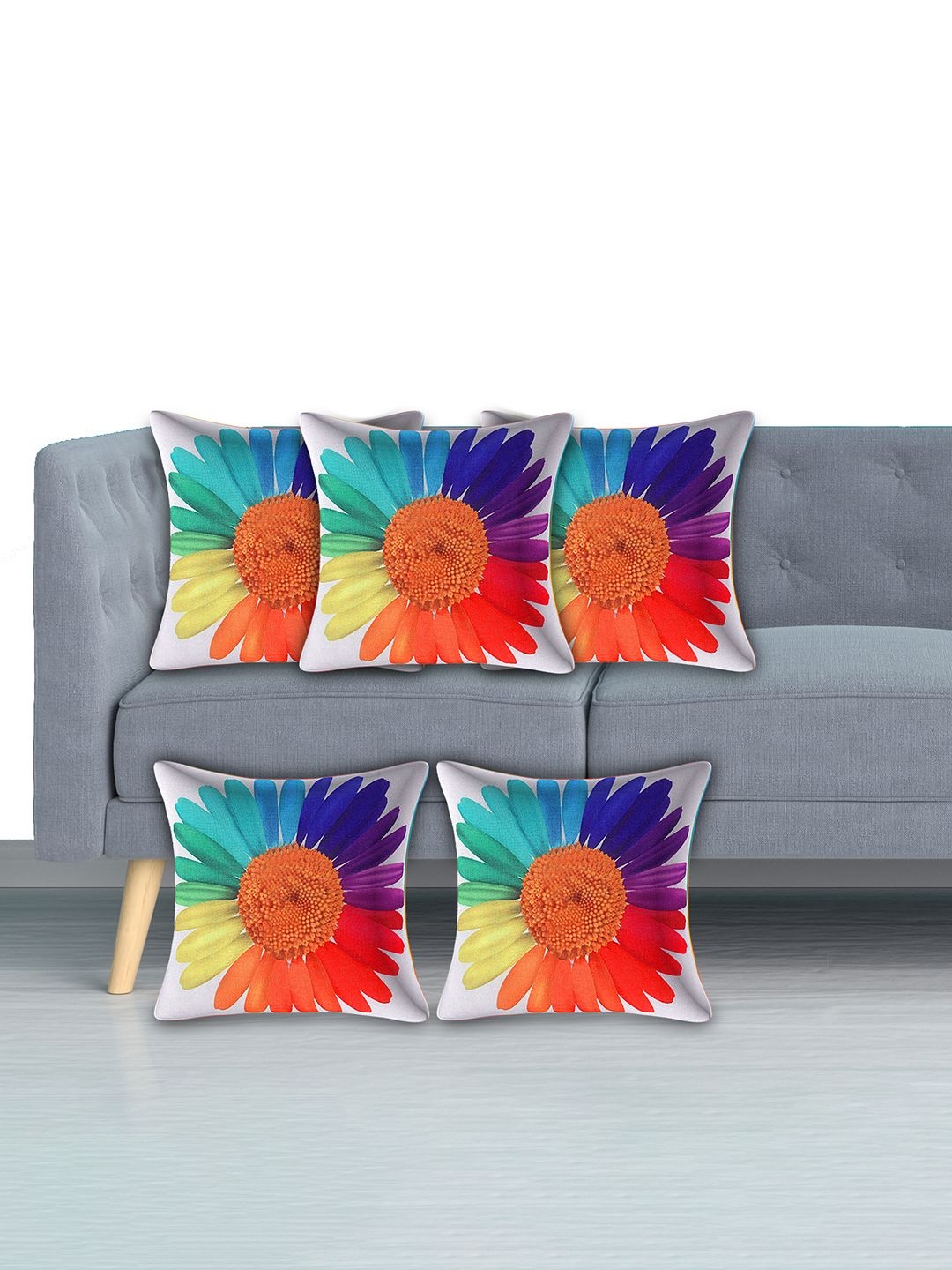 

Kuber Industries White & Teal Set of 5 Checked Velvet Square Cushion Covers