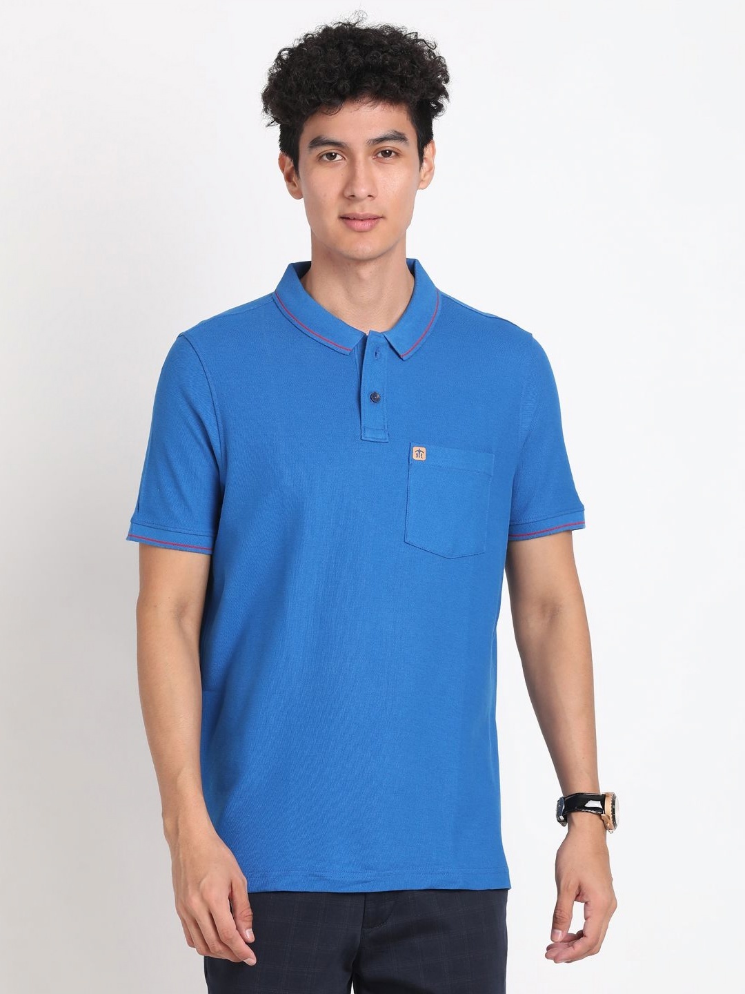 

Turtle Men Polo Collar Pockets Slim Fit T-shirt, Blue