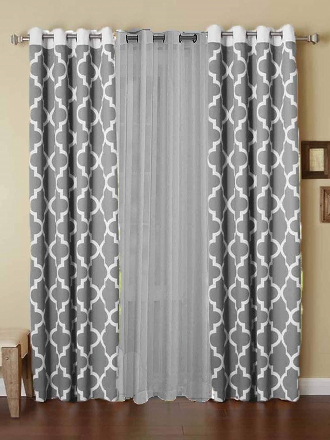 

Dekor World Multicoloured Set of 3 Window Curtain, Multi