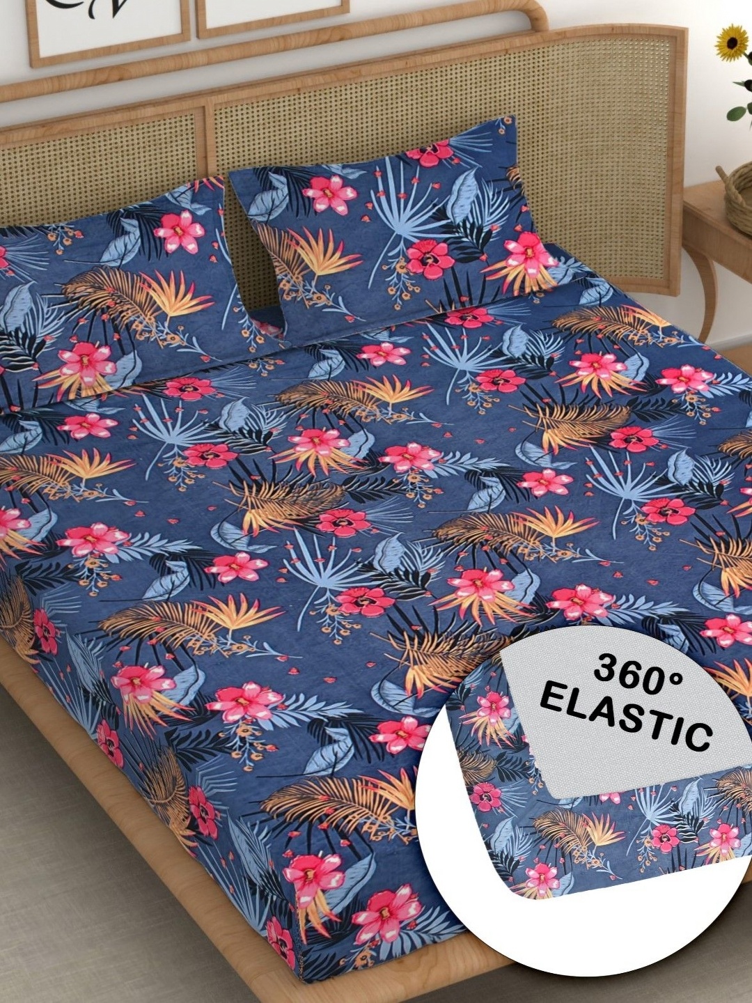 

CG HOMES Blue & Pink Ethnic Motifs 210 TC King Bedsheet with 2 Pillow Covers