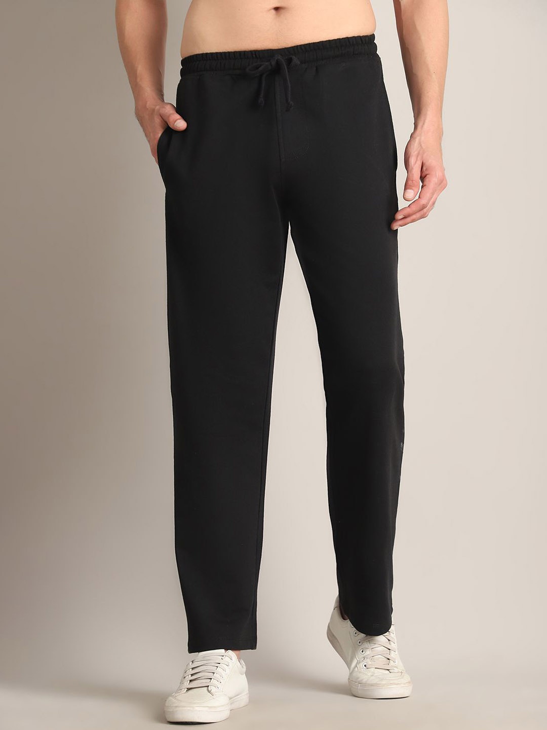 

A AND K Men Slim-Fit Pure Cotton Mid-Rise Track Pants, Black