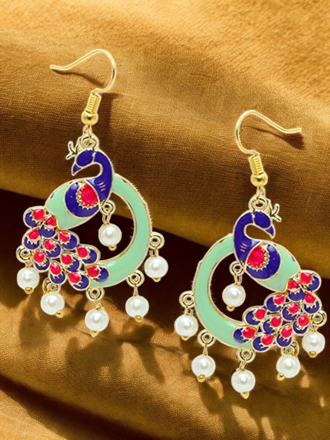 

OOMPH Peacock Shaped Drop Earrings, Green