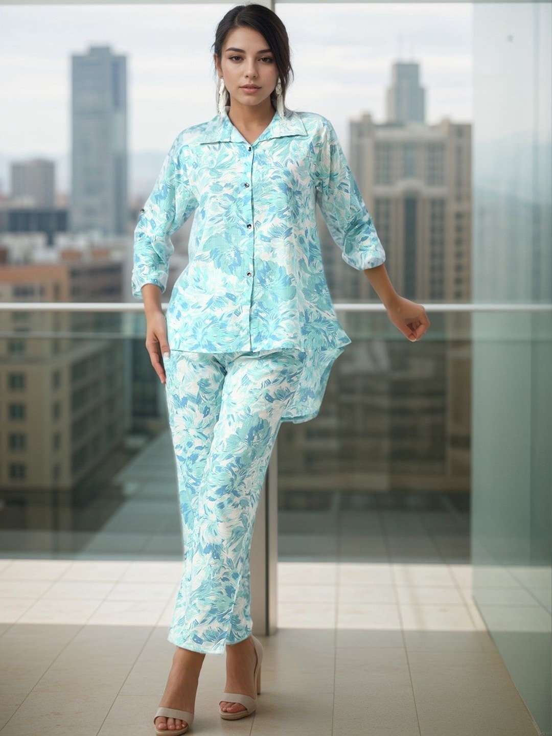 

Belfry Printed Shirt With Palazzo Co-Ords, Blue