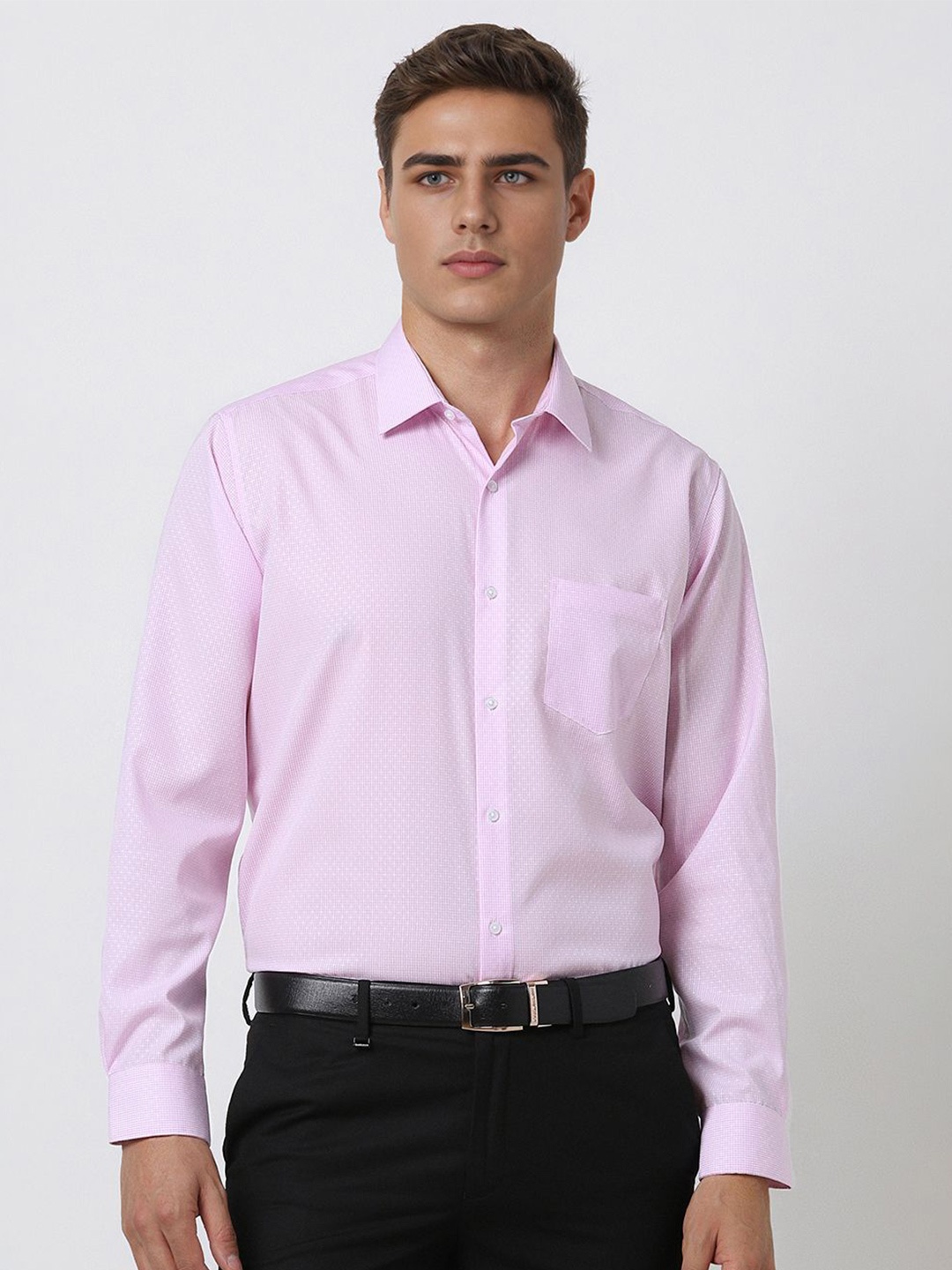 

Van Heusen Men Opaque Checked Formal Shirt, Pink