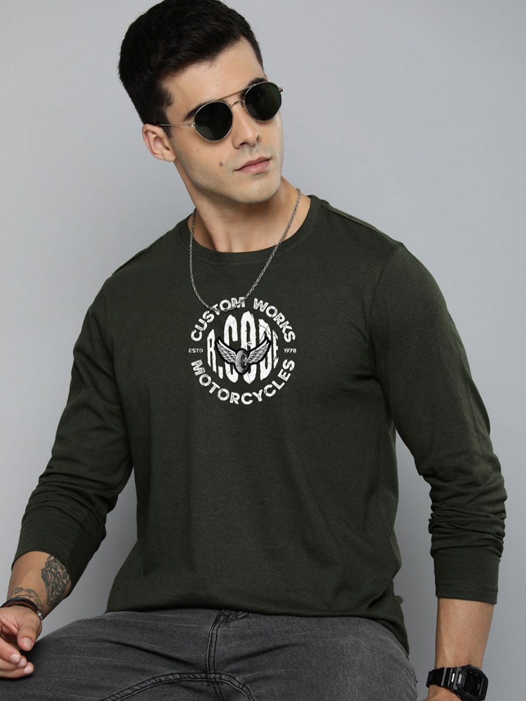 

R.Code by The Roadster Life Co. Men Printed T-shirt, Olive