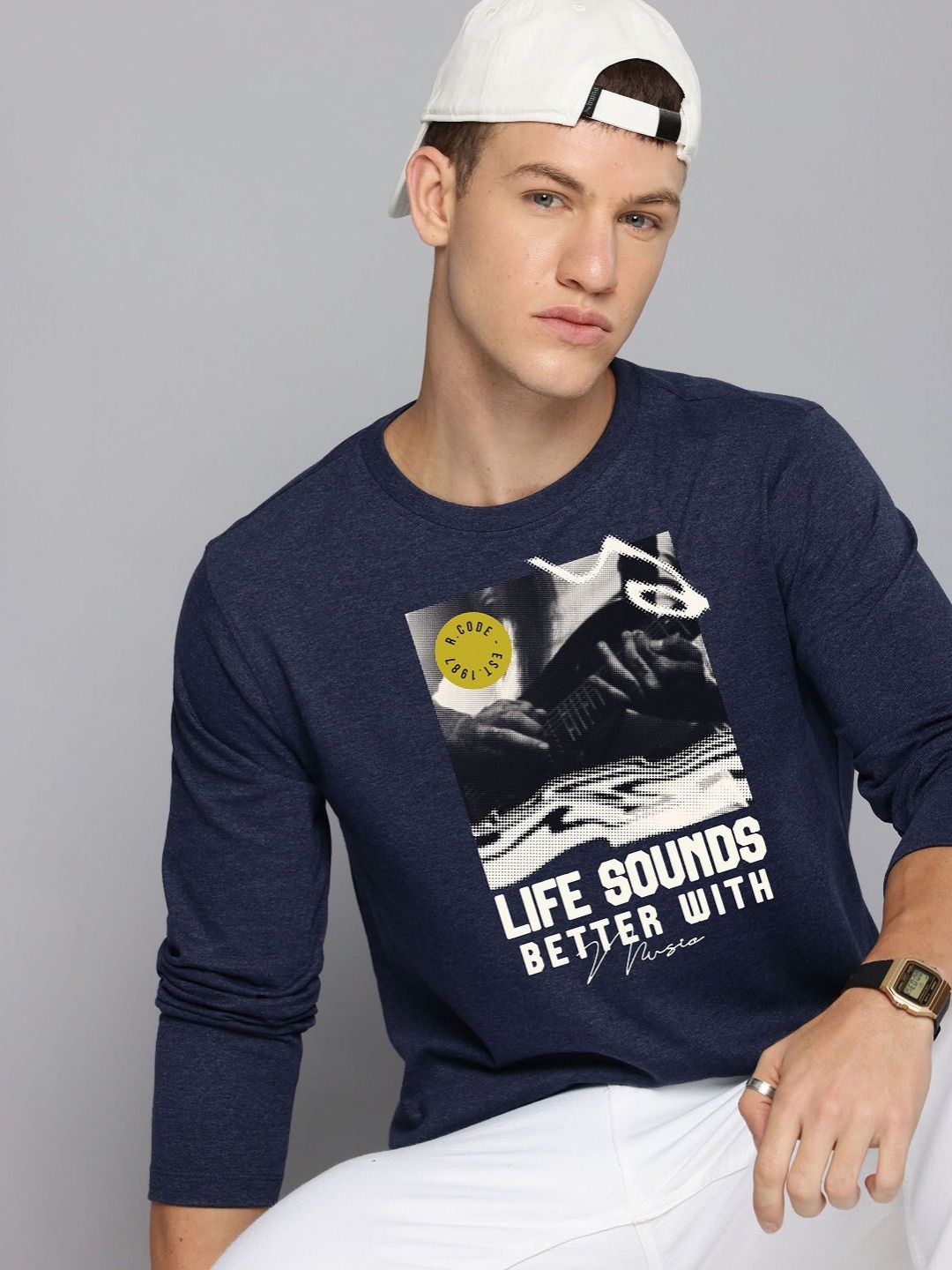 

R.Code by The Roadster Life Co. Men Printed T-shirt, Navy blue
