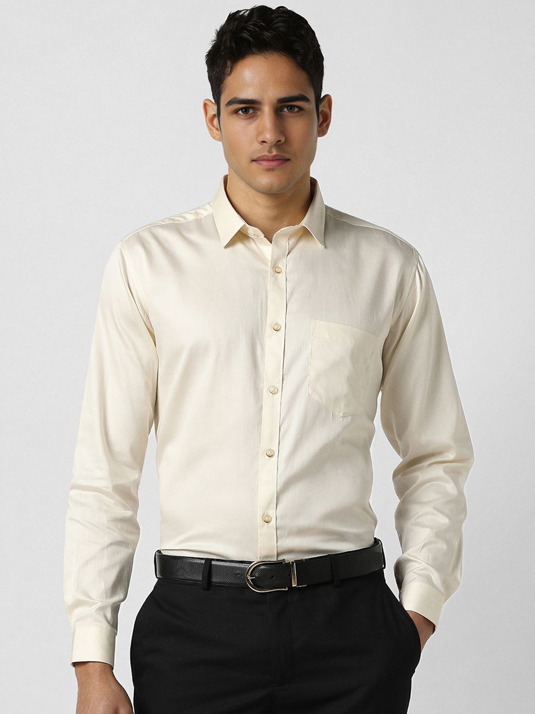 

V Dot Men Slim Fit Opaque Party Shirt, Beige