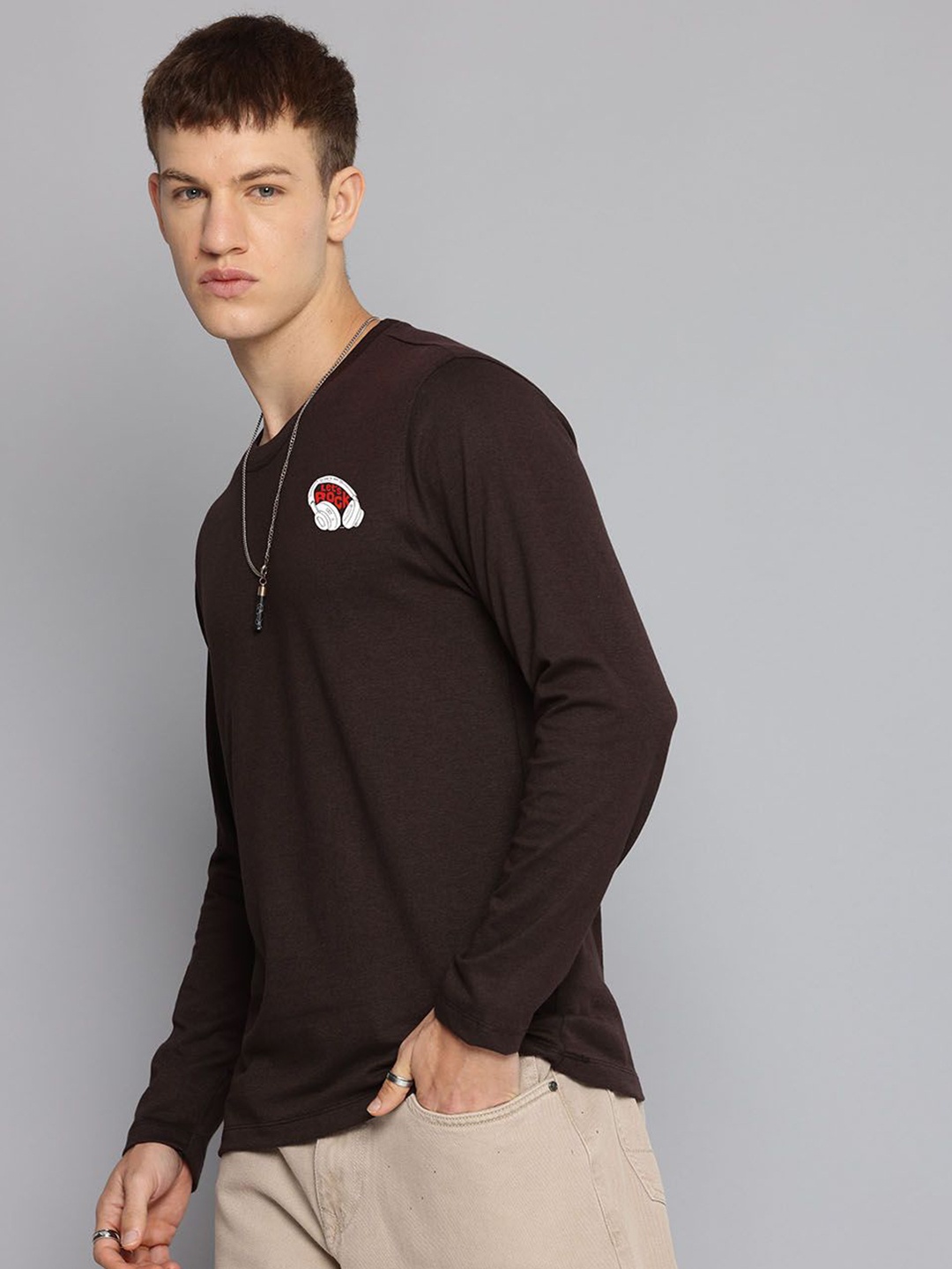 

R.Code by The Roadster Life Co. Men Printed T-shirt, Coffee brown