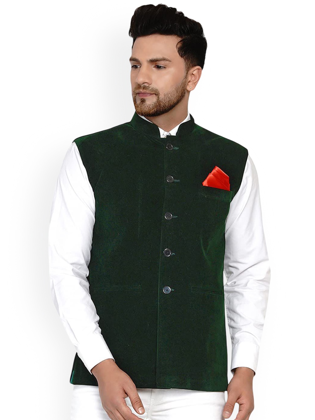 

VEERA PARIDHAAN Printed Velvet Nehru Jacket, Green