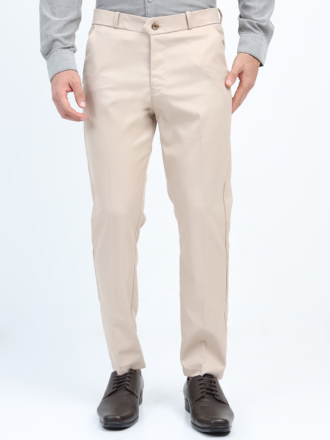 

U.S. PITCHERS Men Smart Tapered Fit Low-Rise Trousers, Beige