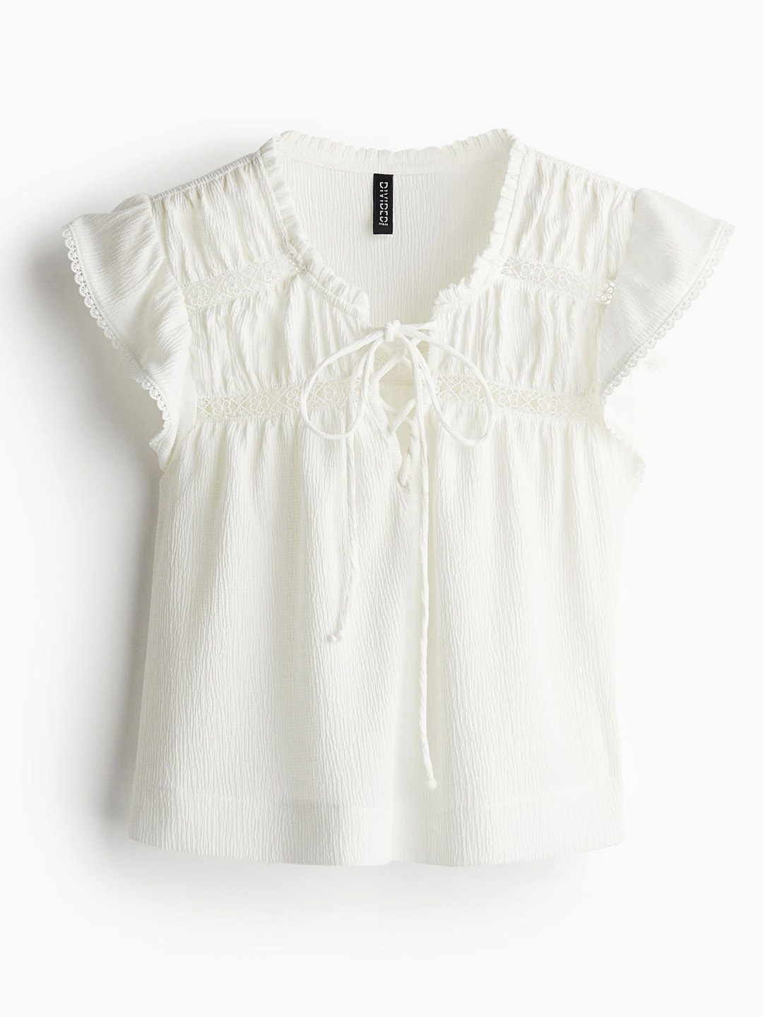 

H&M Lacing-Detail Crinkled Top, White