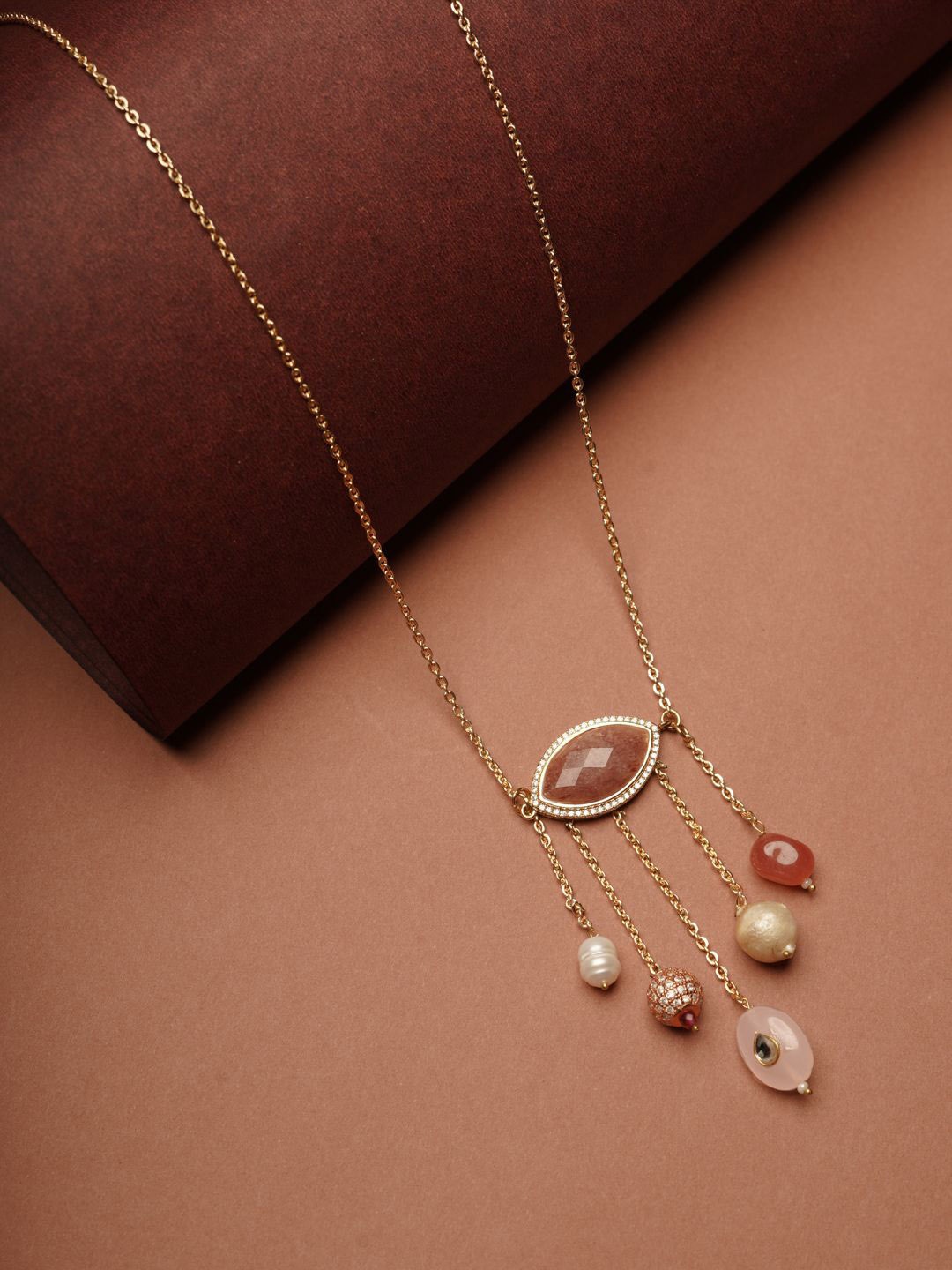 

AARSEE OFFICIAL Anti-Tarnish 22KT Gold-Plated Rose Quartz Necklace