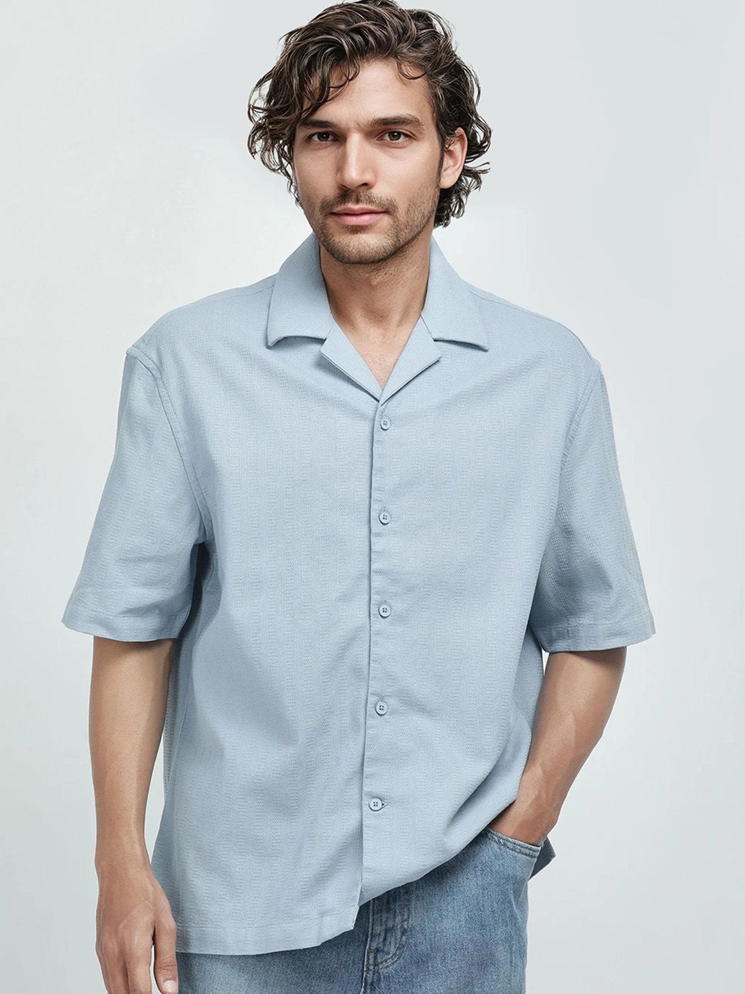 

RARE RABBIT Men Comfort Boxy Opaque Casual Shirt, Blue