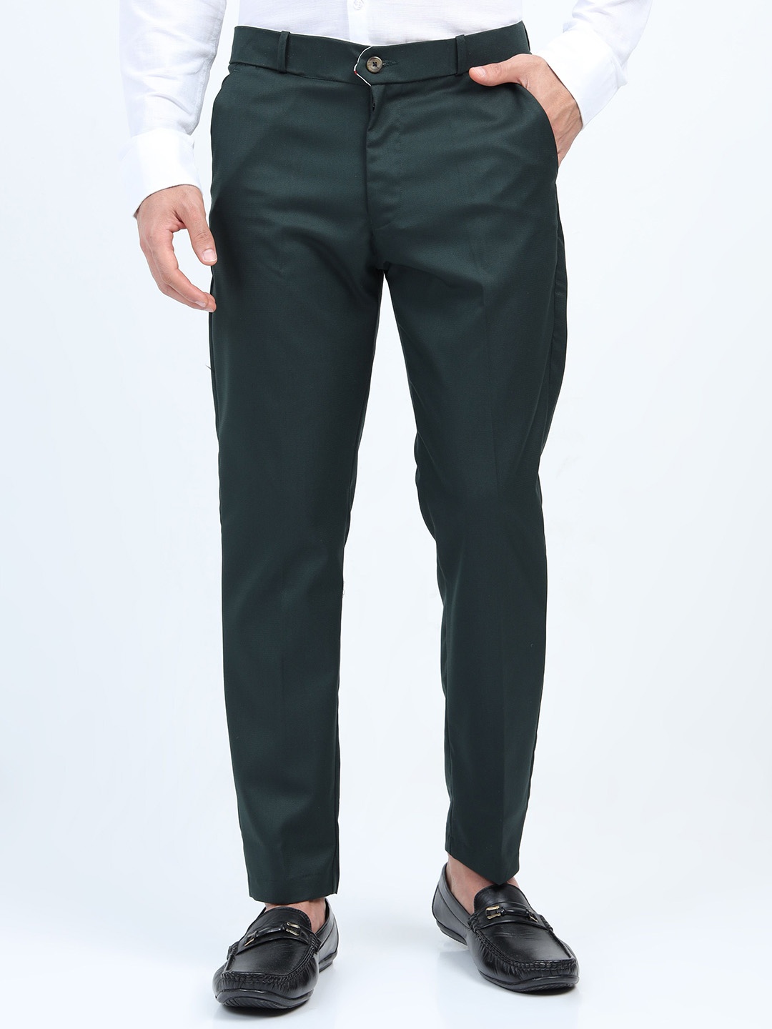 

U.S. PITCHERS Men Smart Tapered Fit Low-Rise Trousers, Green