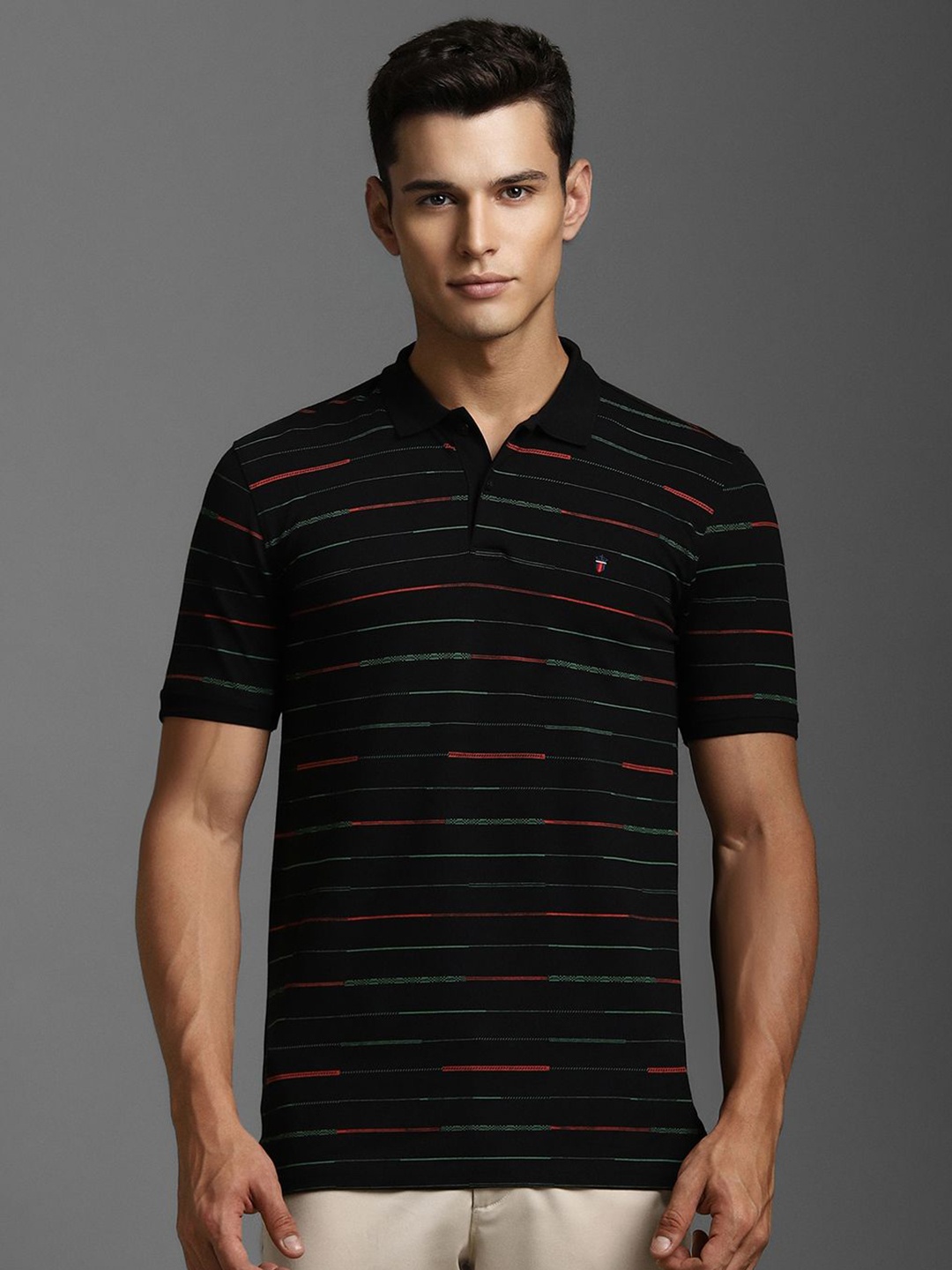 

Louis Philippe Sport Men Striped Polo Collar Slim Fit T-shirt, Black