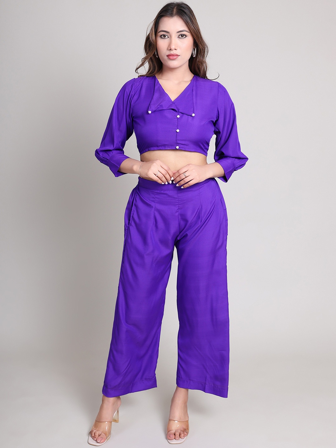 

BAVLA V Neck Top With Trousers Co-Ords Set, Purple