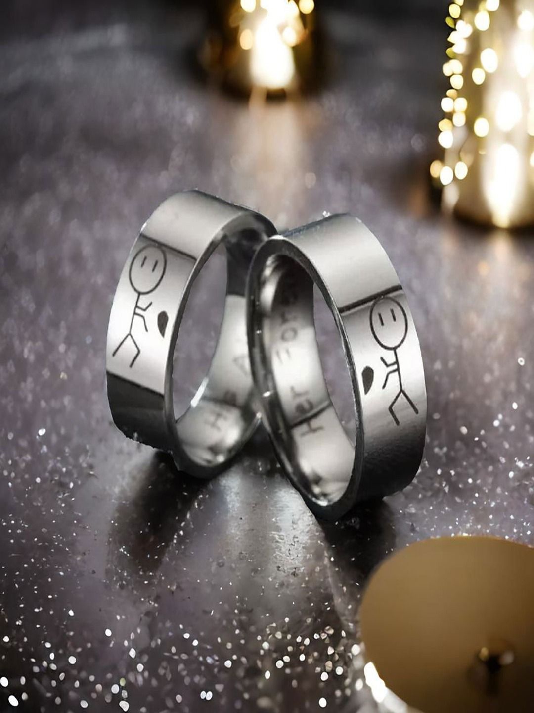 

DIVASTRI Set Of 2 Silver-Plated Engraved His Always Forever Promise Couple Rings