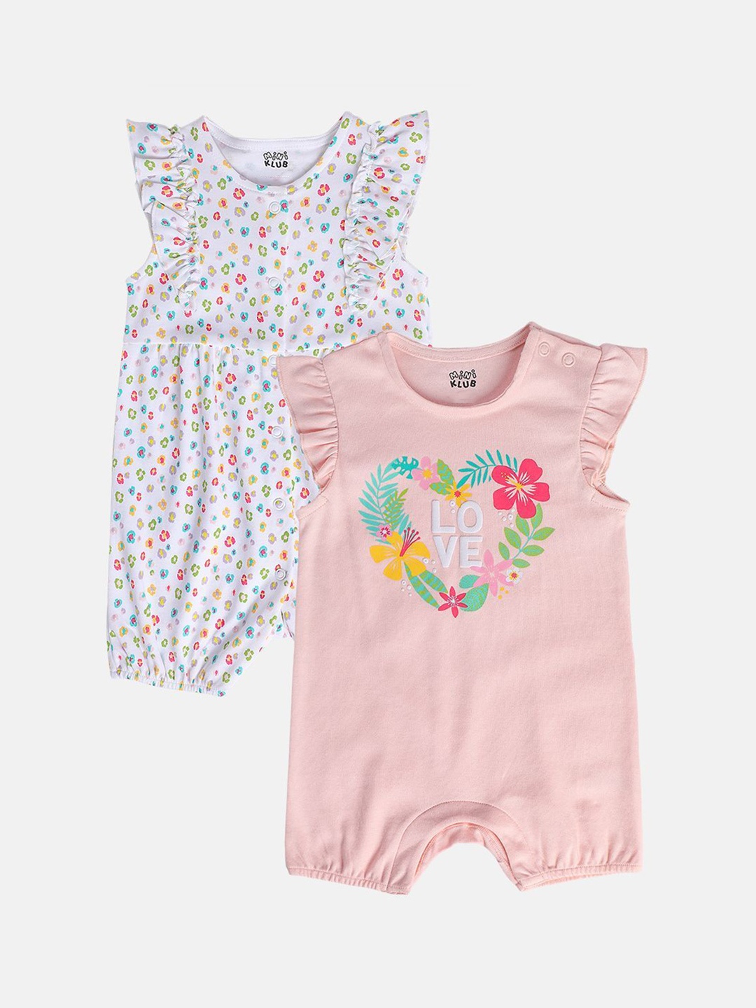 

MINI KLUB Infant Girls Pack Of 2 Printed Rompers, White