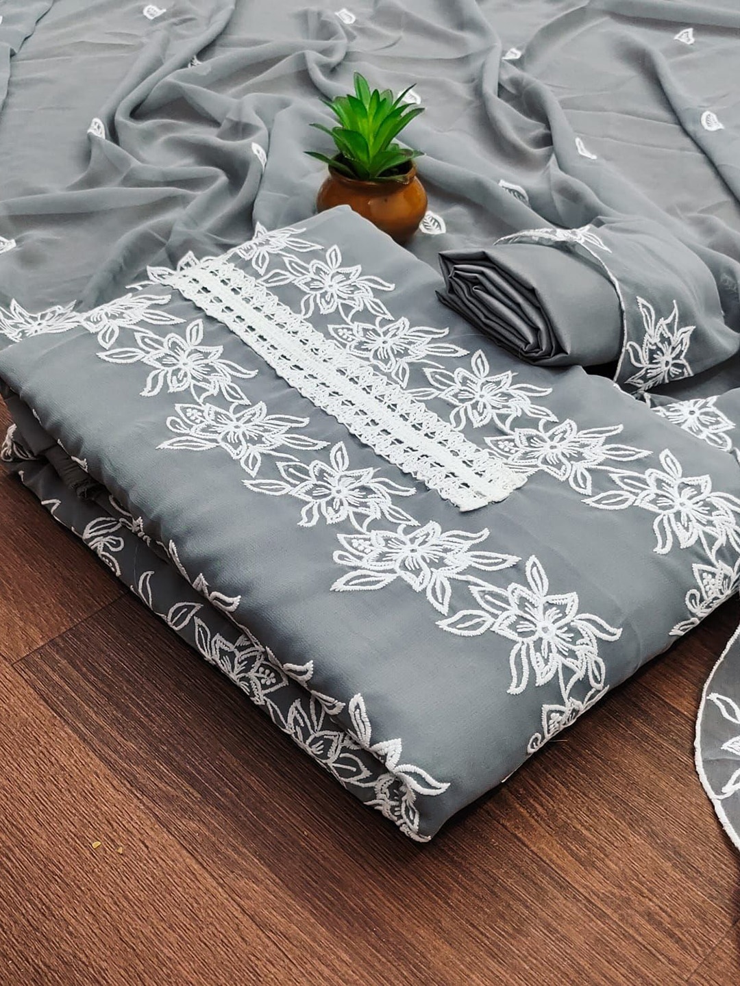 

BlissFlair Unstitched Dress Material, Grey