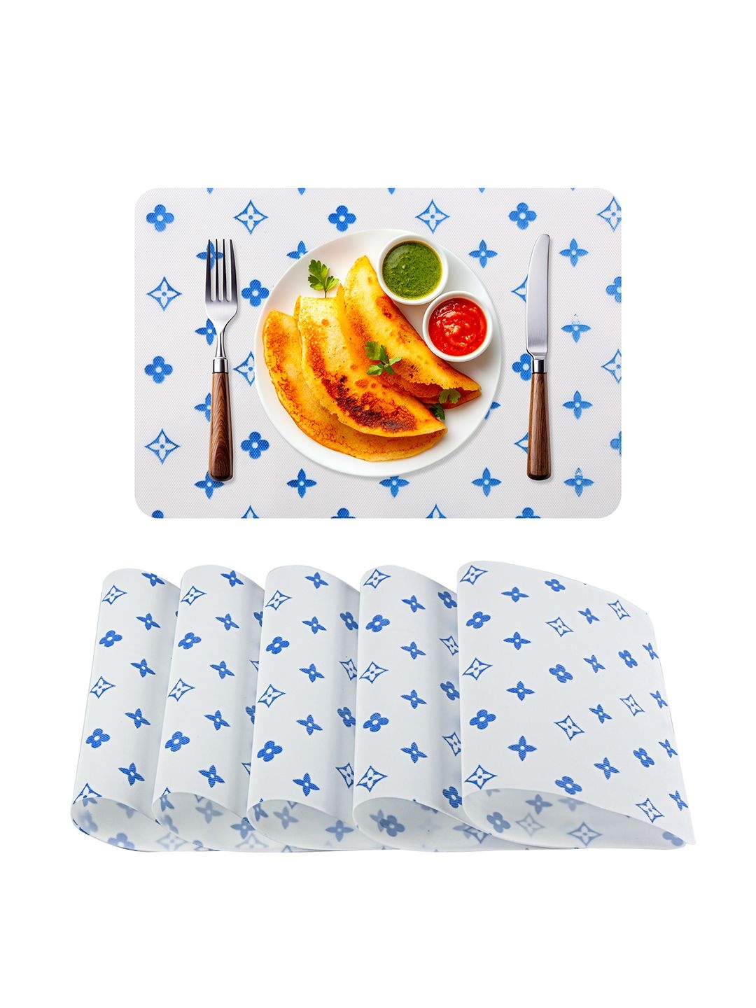 

Kuber Industries 6-Pcs White & Blue Star Printed Anti-Slip Dining Table Placemats