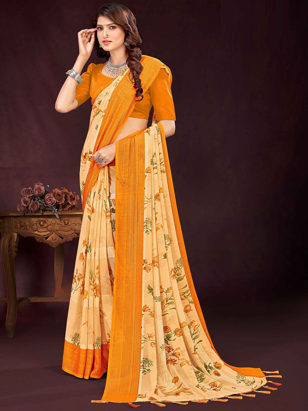 

MAHALASA Pure Georgette Saree, Mustard