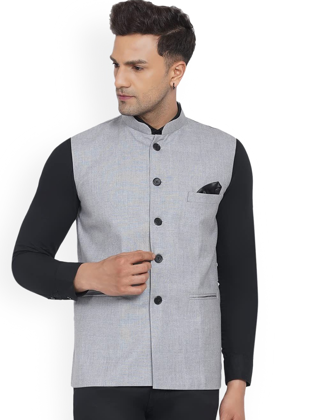 

VEERA PARIDHAAN Cotton Nehru Jacket, Silver